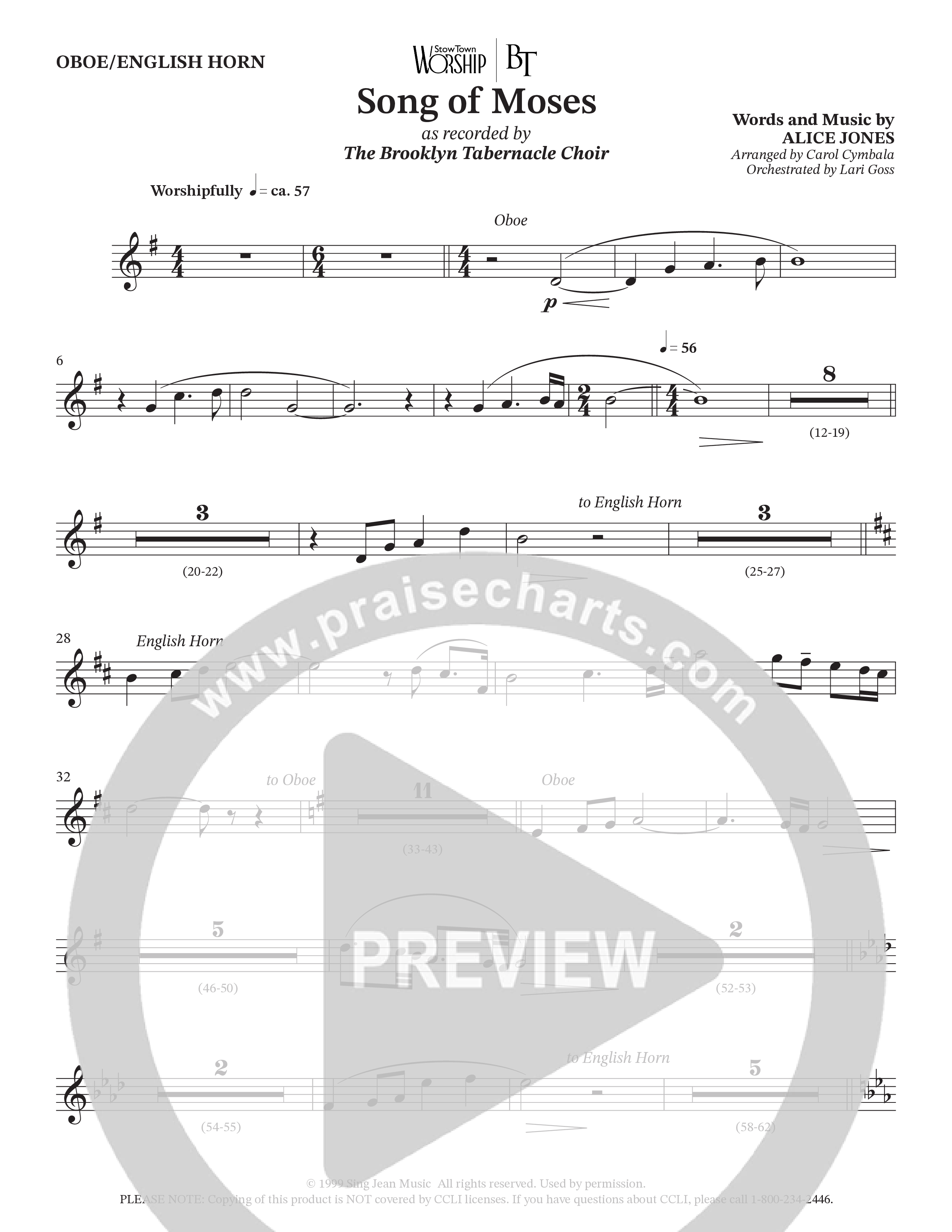 Song Of Moses (Choral Anthem SATB) Oboe (The Brooklyn Tabernacle Choir / Arr. Carol Cymbala / Orch. Lari Goss)