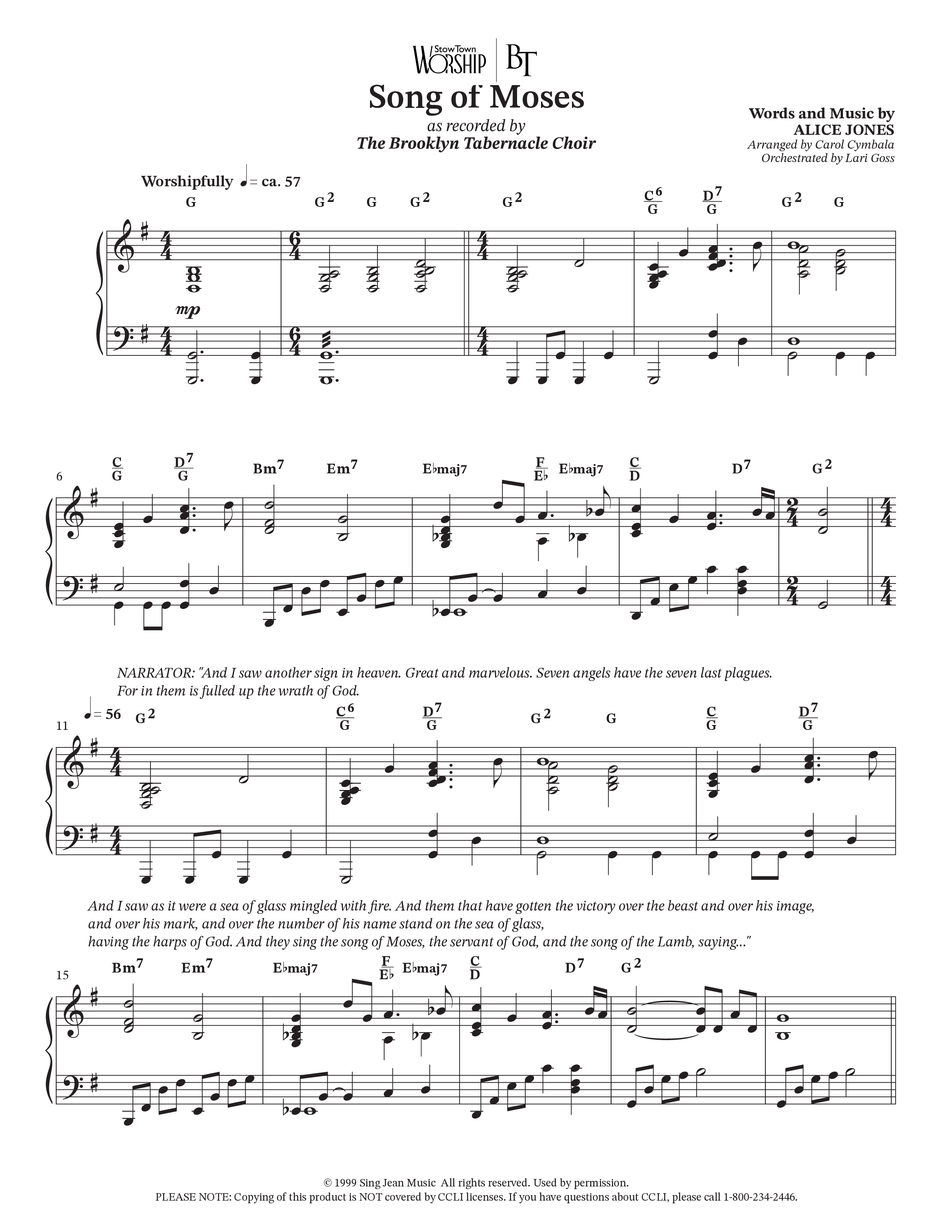 Song Of Moses (Choral Anthem SATB) Anthem (SATB/Piano) (The Brooklyn Tabernacle Choir / Arr. Carol Cymbala / Orch. Lari Goss)