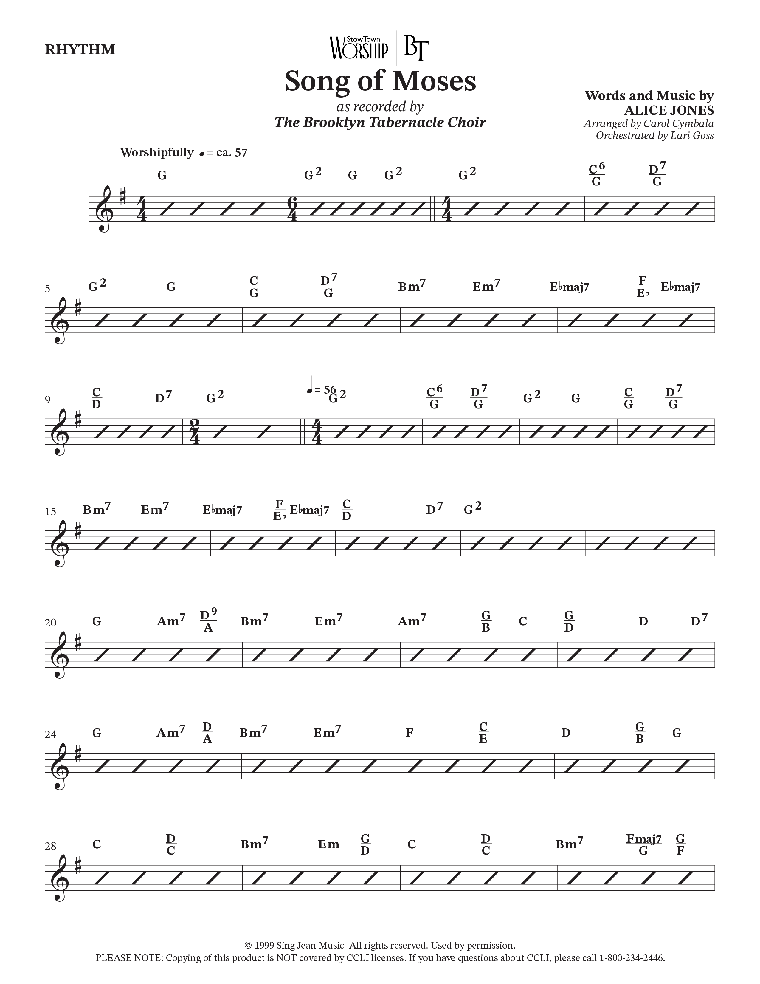 Song Of Moses (Choral Anthem SATB) Rhythm Chart (The Brooklyn Tabernacle Choir / Arr. Carol Cymbala / Orch. Lari Goss)