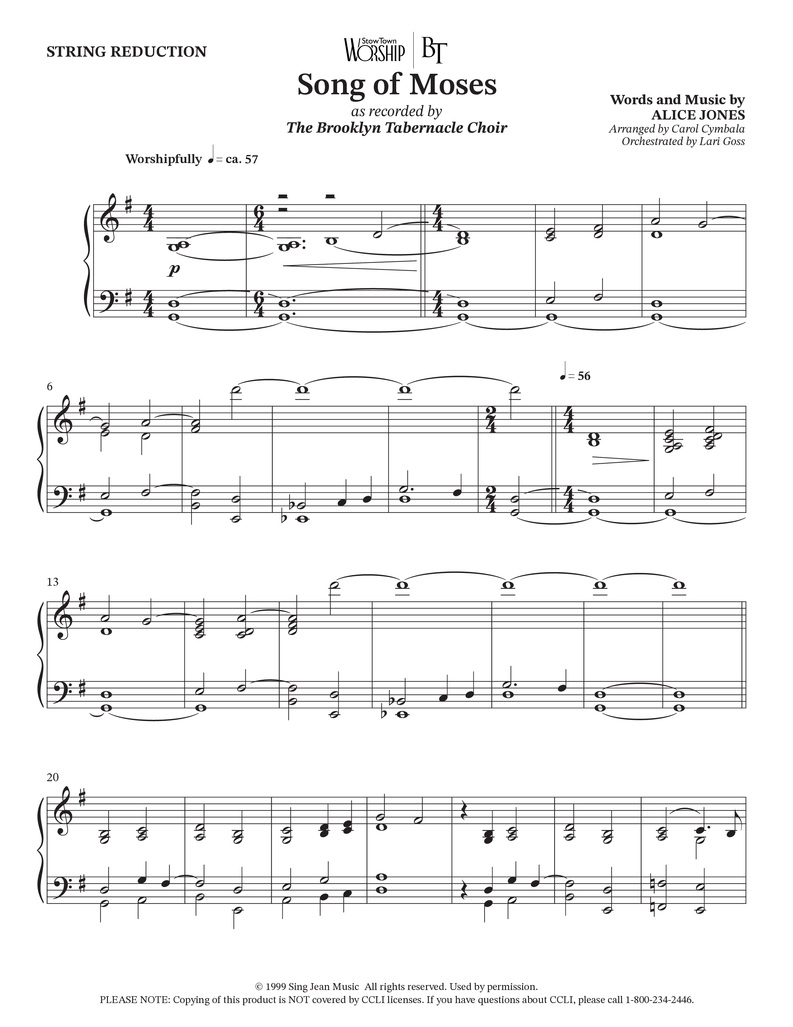 Song Of Moses (Choral Anthem SATB) String Reduction (The Brooklyn Tabernacle Choir / Arr. Carol Cymbala / Orch. Lari Goss)