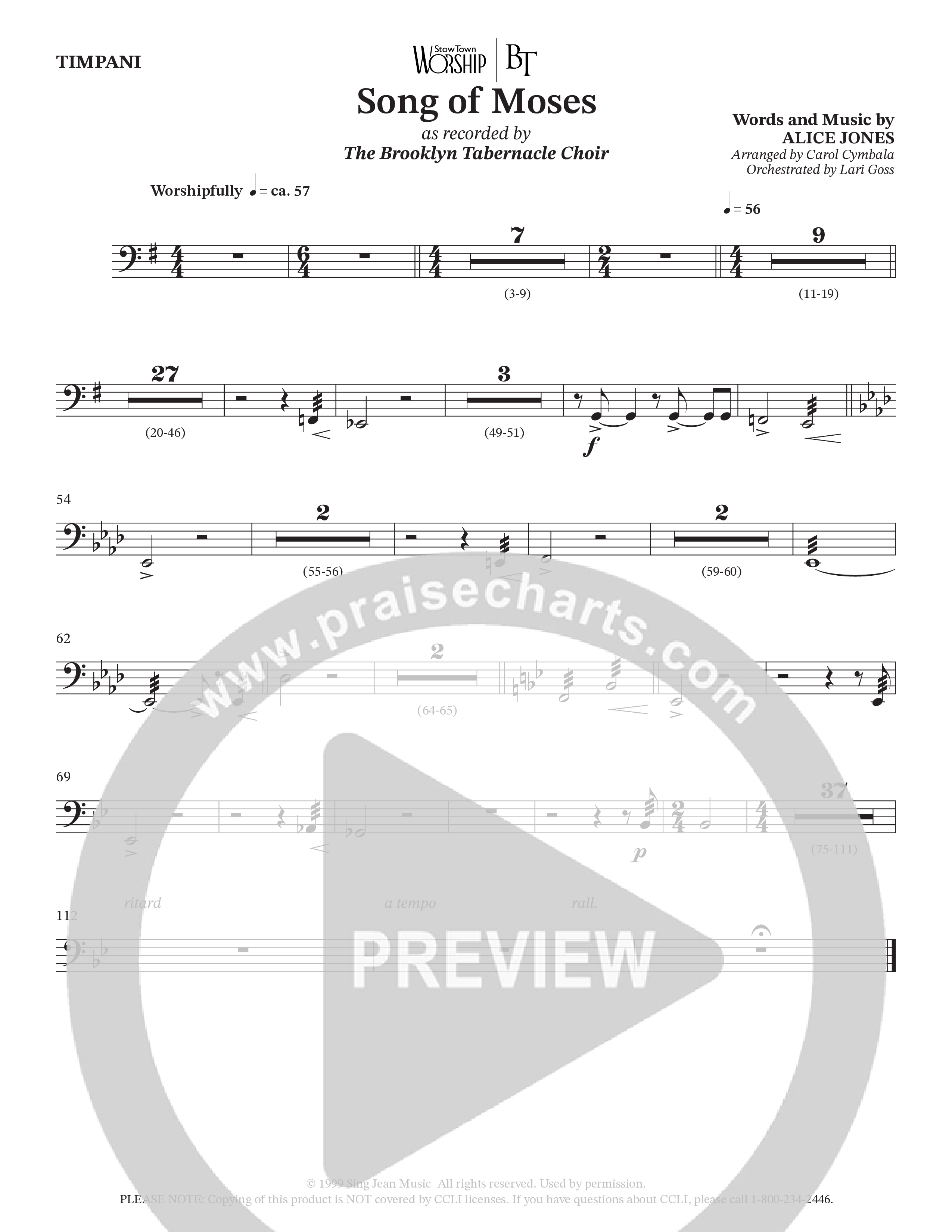 Song Of Moses (Choral Anthem SATB) Timpani (The Brooklyn Tabernacle Choir / Arr. Carol Cymbala / Orch. Lari Goss)