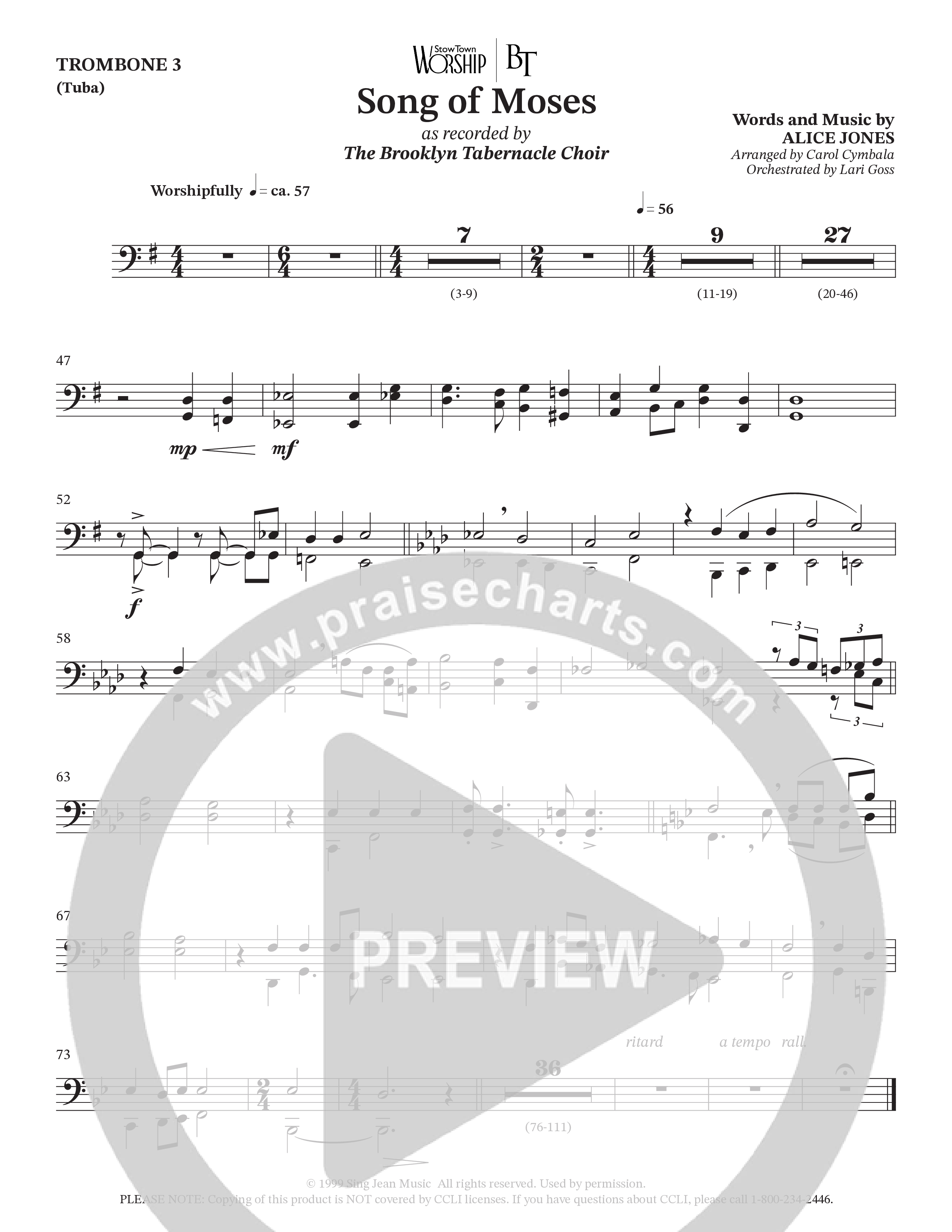 Song Of Moses (Choral Anthem SATB) Trombone 3/Tuba (The Brooklyn Tabernacle Choir / Arr. Carol Cymbala / Orch. Lari Goss)