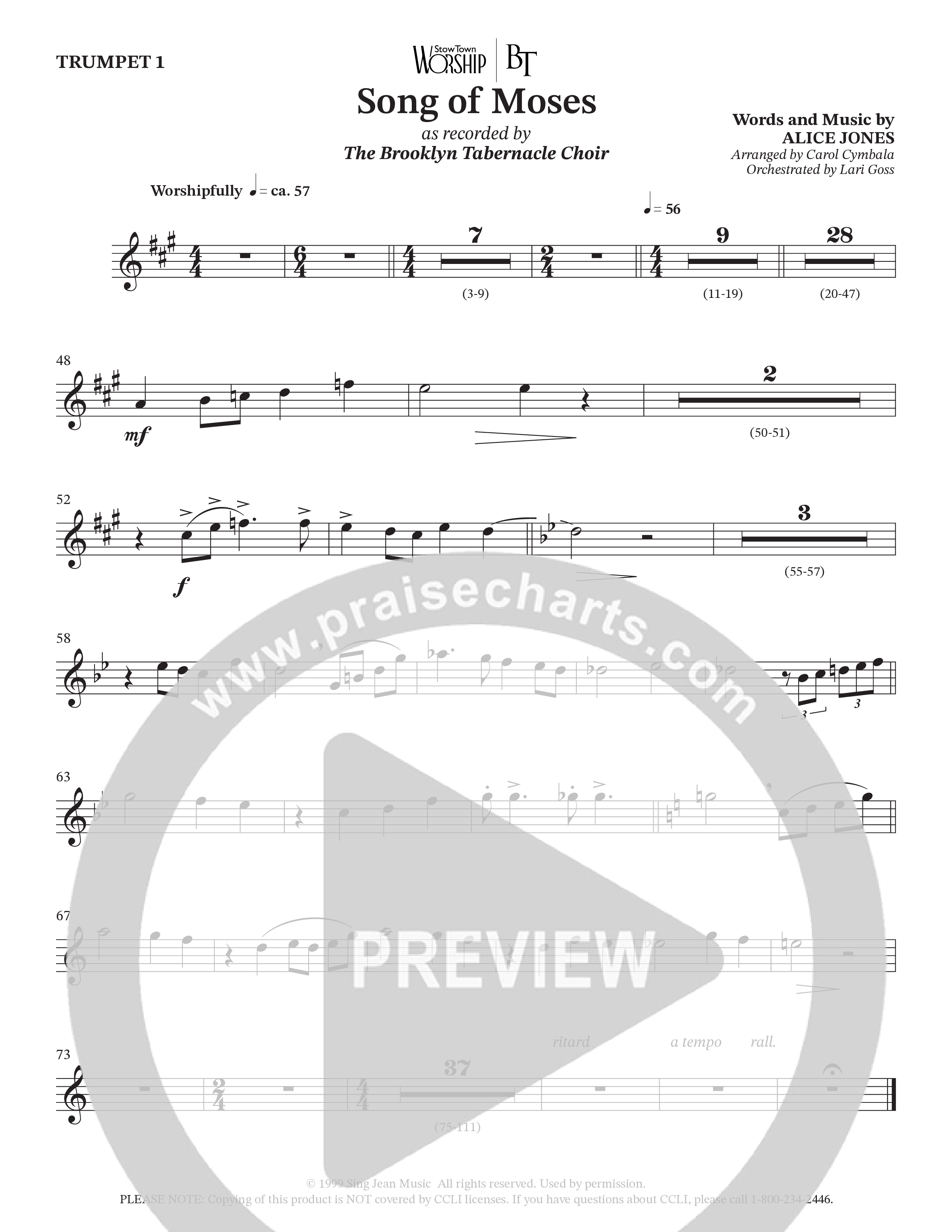 Song Of Moses (Choral Anthem SATB) Trumpet 1 (The Brooklyn Tabernacle Choir / Arr. Carol Cymbala / Orch. Lari Goss)
