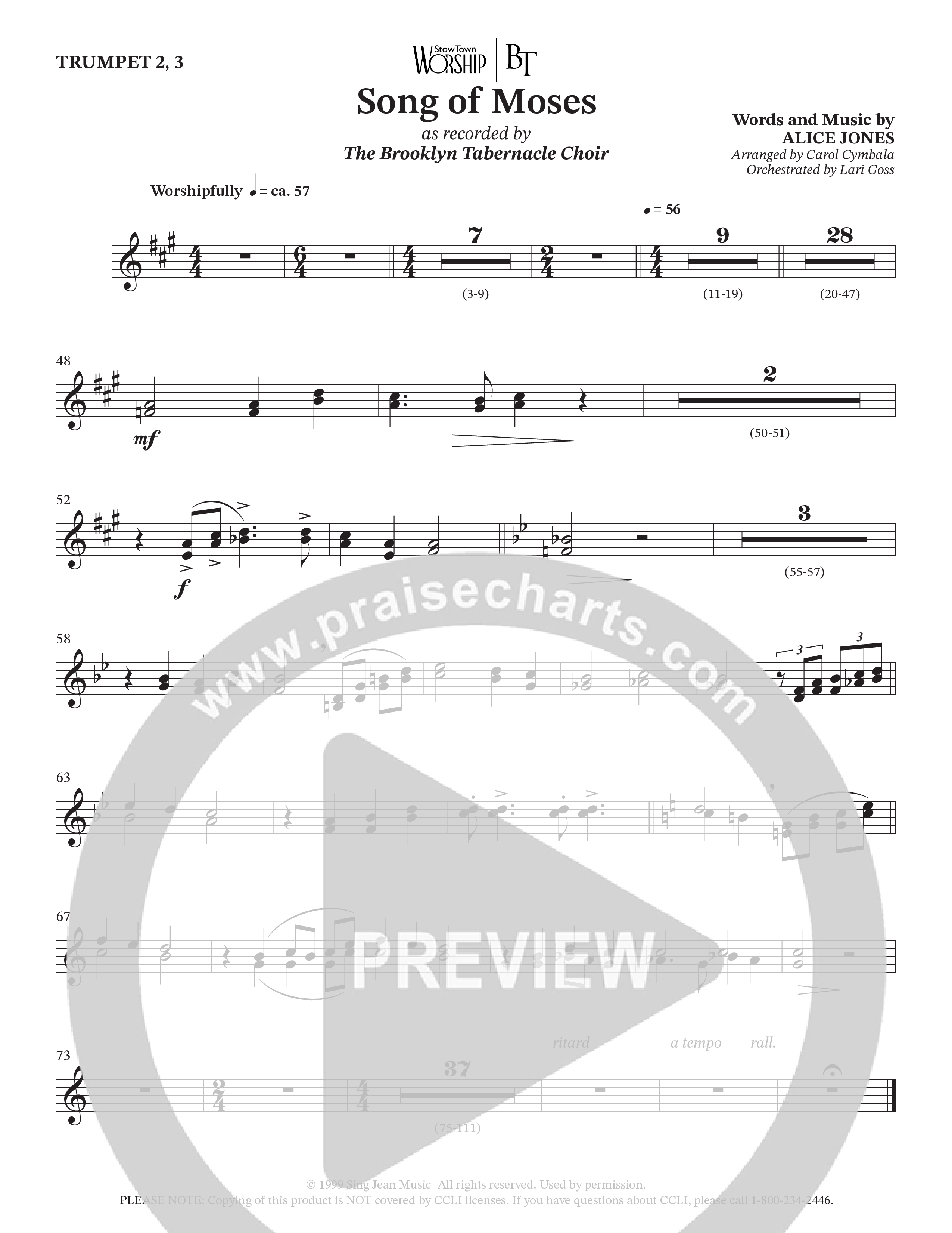 Song Of Moses (Choral Anthem SATB) Trumpet 2/3 (The Brooklyn Tabernacle Choir / Arr. Carol Cymbala / Orch. Lari Goss)