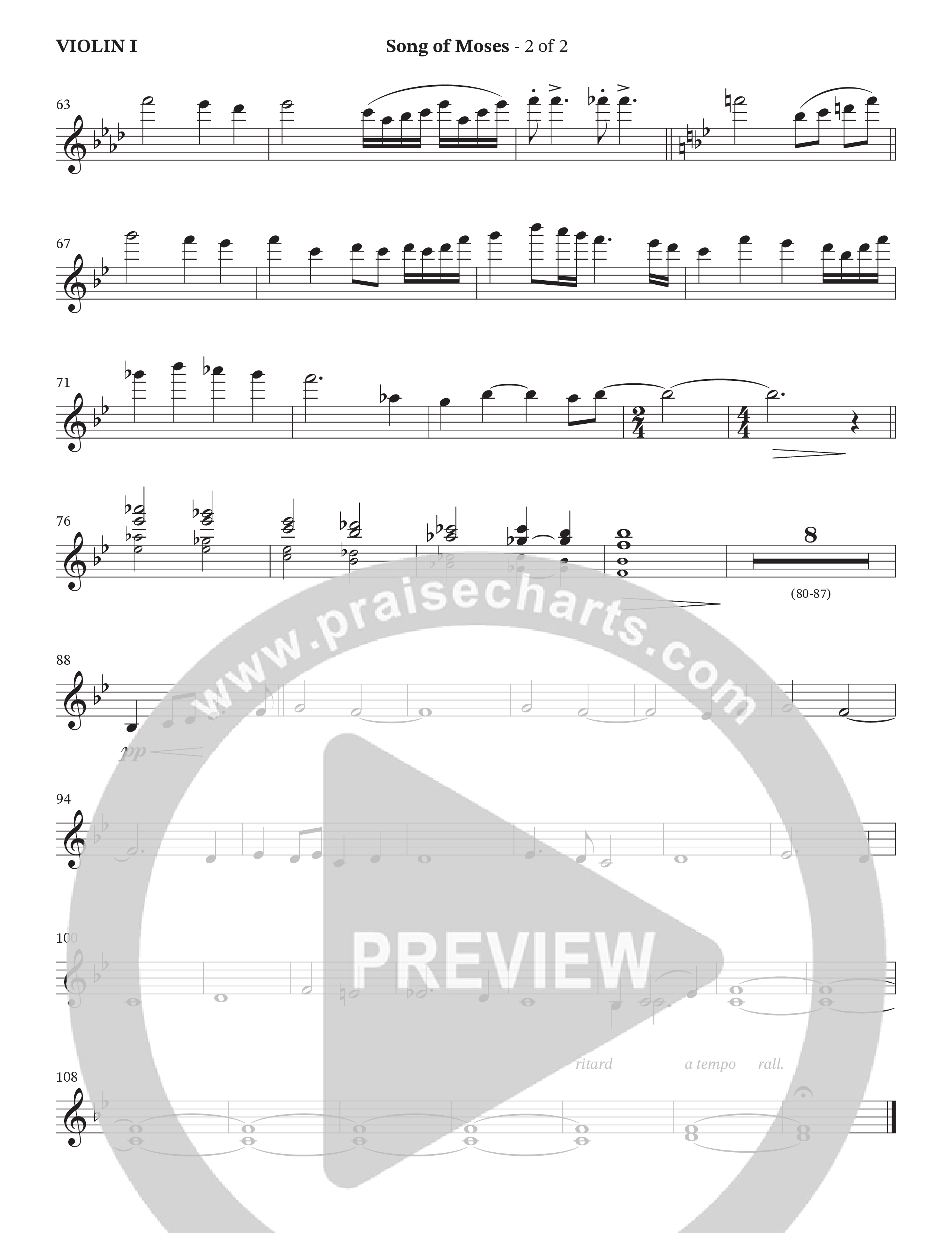 Song Of Moses (Choral Anthem SATB) Violin 1 (The Brooklyn Tabernacle Choir / Arr. Carol Cymbala / Orch. Lari Goss)