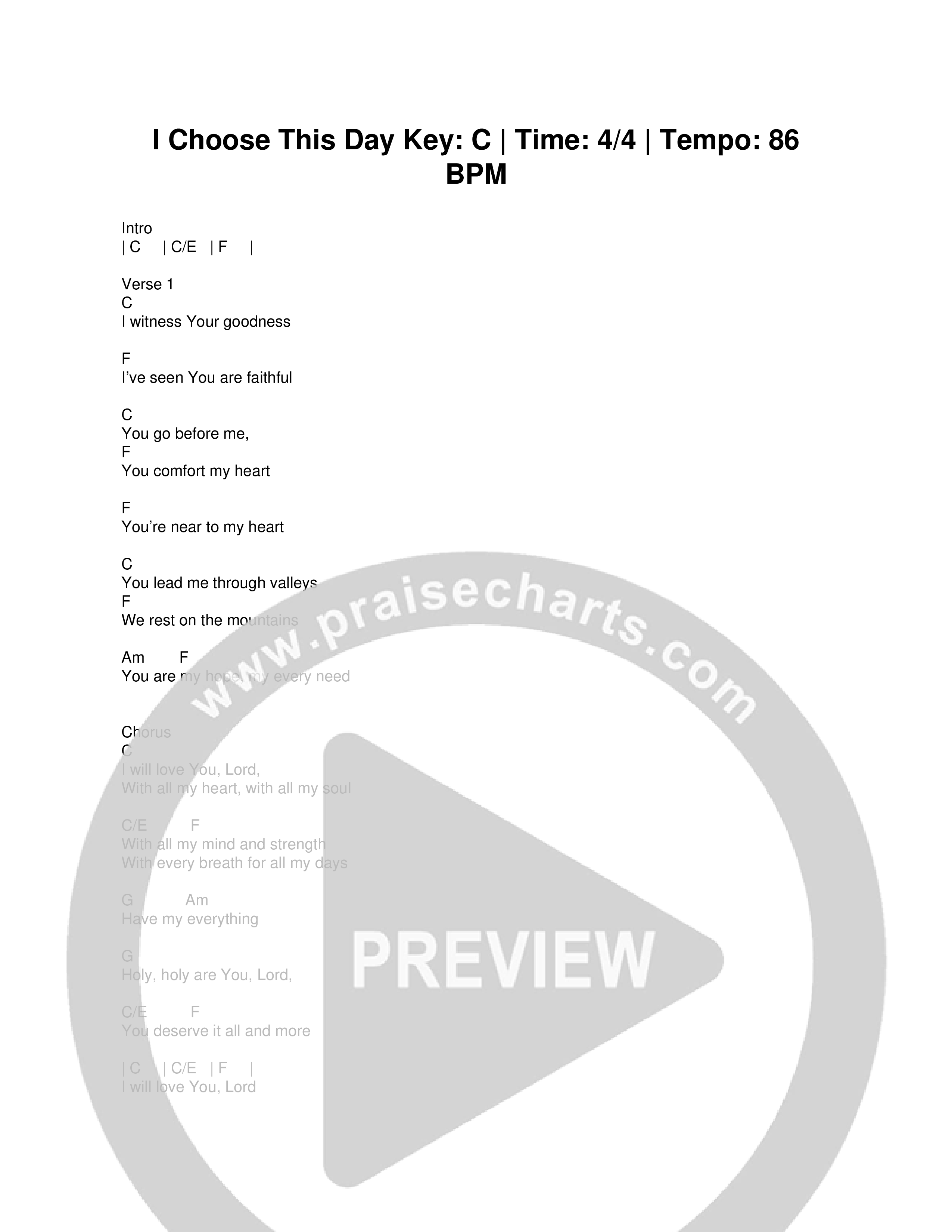 I Choose This Day Chord Chart (Table Songs)