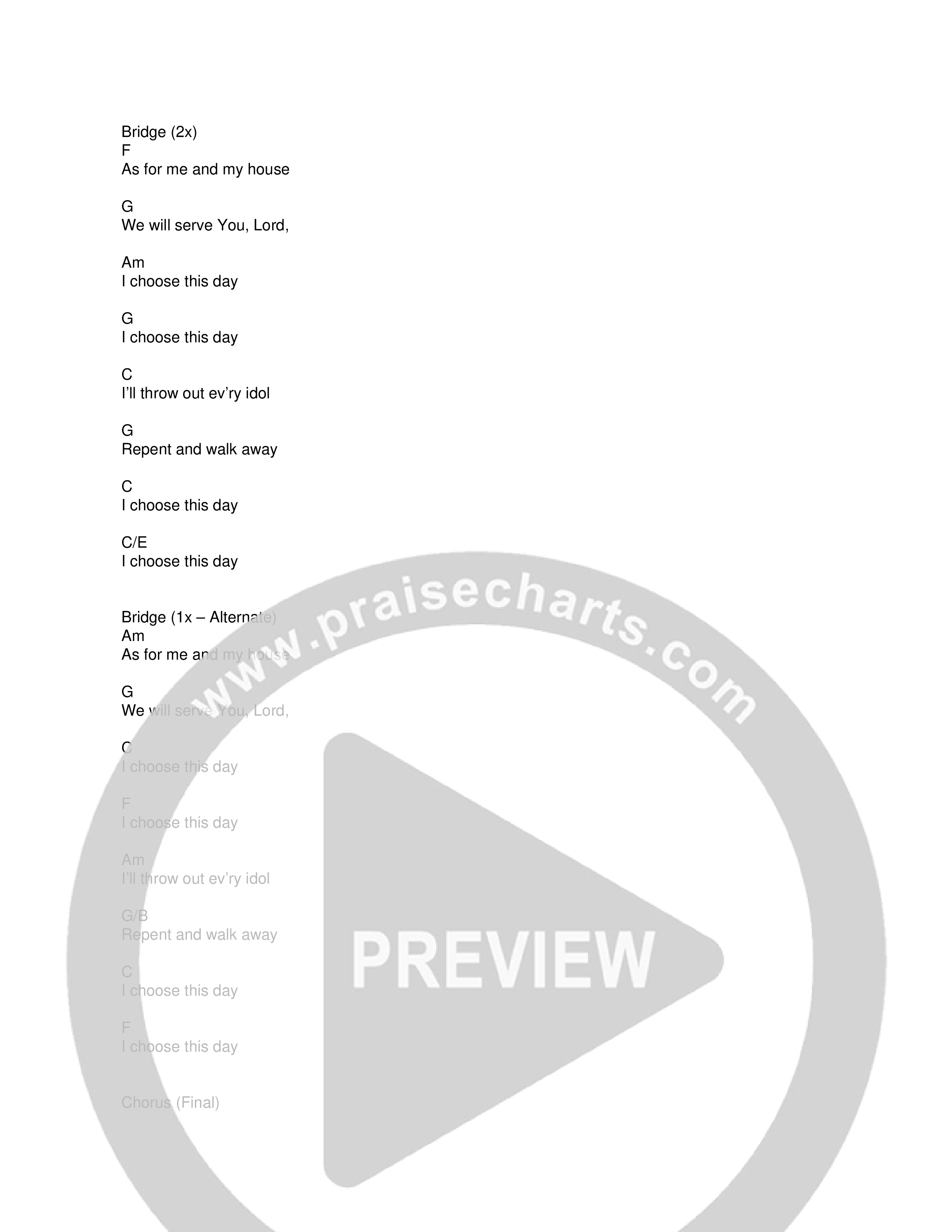 I Choose This Day Chord Chart (Table Songs)