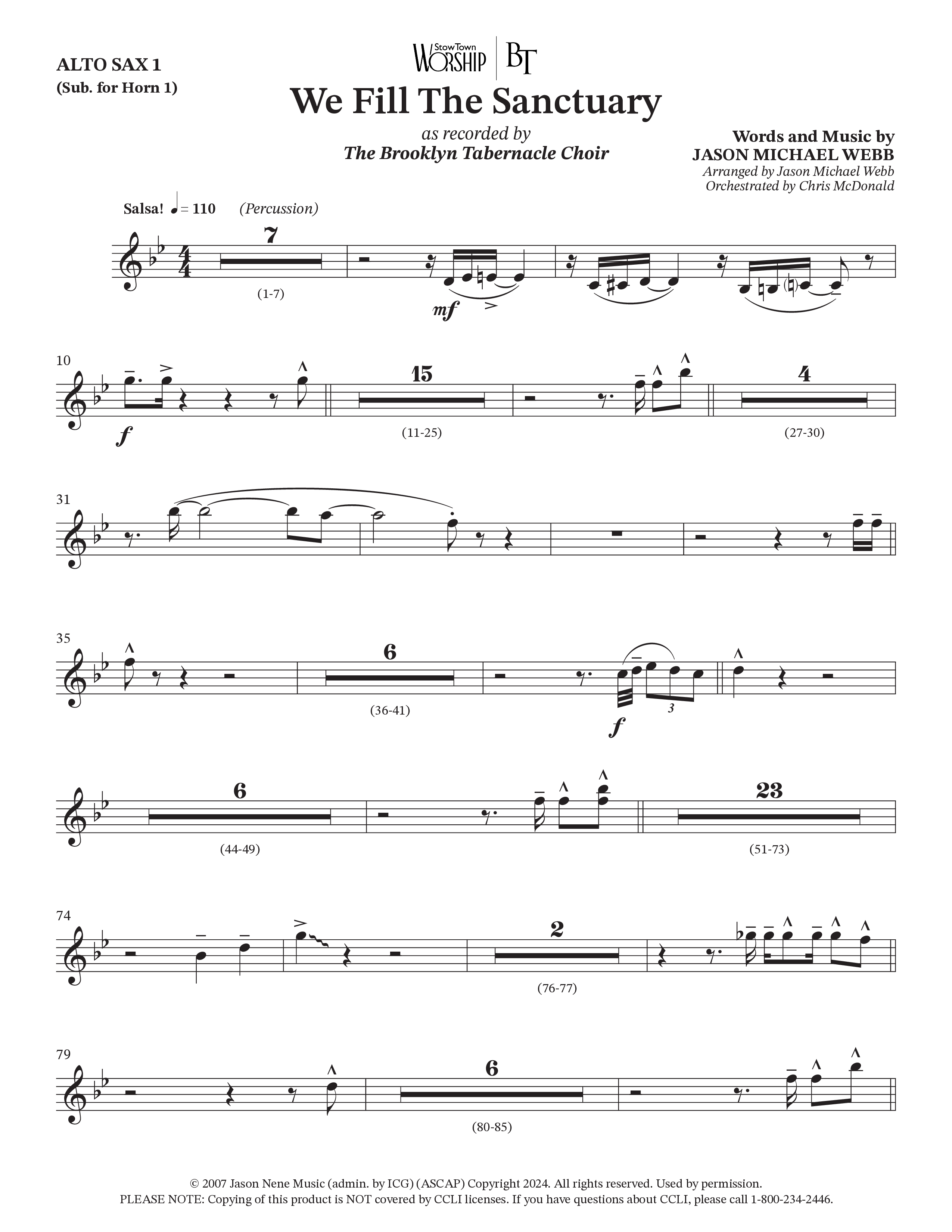 We Fill The Sanctuary (Choral Anthem SATB) Alto Sax (The Brooklyn Tabernacle Choir / Arr. Jason Webb / Orch. Chris McDonald)