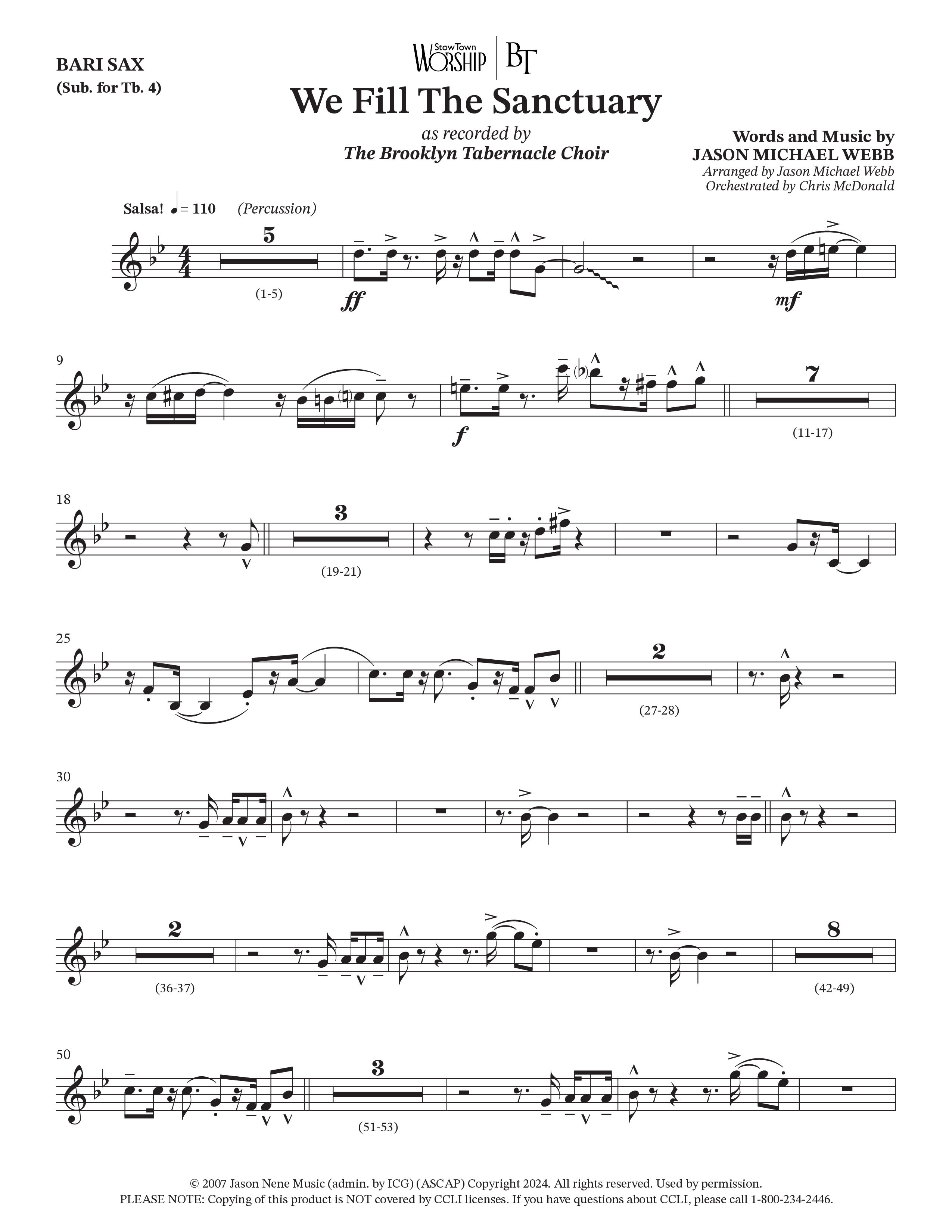 We Fill The Sanctuary (Choral Anthem SATB) Bari Sax (The Brooklyn Tabernacle Choir / Arr. Jason Webb / Orch. Chris McDonald)