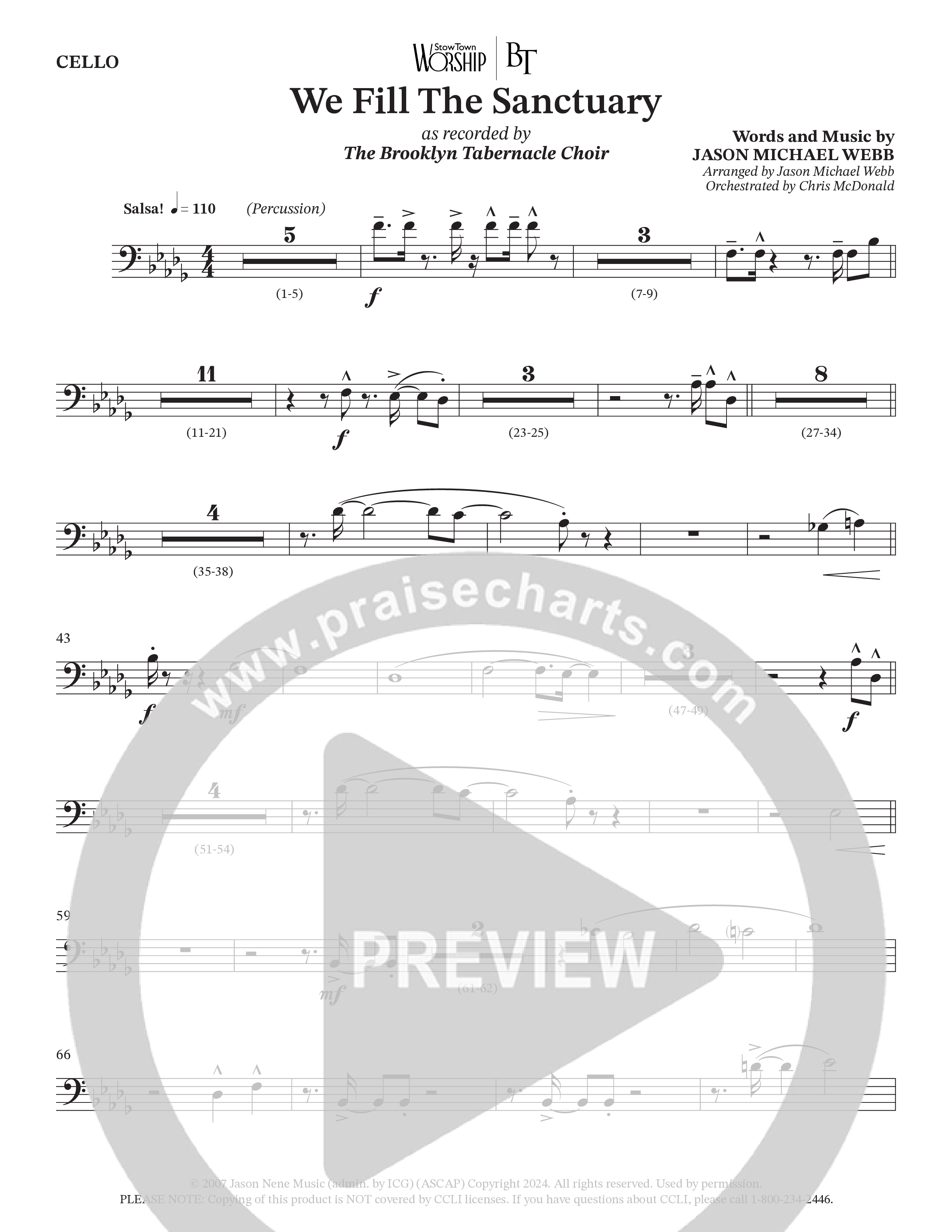 We Fill The Sanctuary (Choral Anthem SATB) Cello (The Brooklyn Tabernacle Choir / Arr. Jason Webb / Orch. Chris McDonald)
