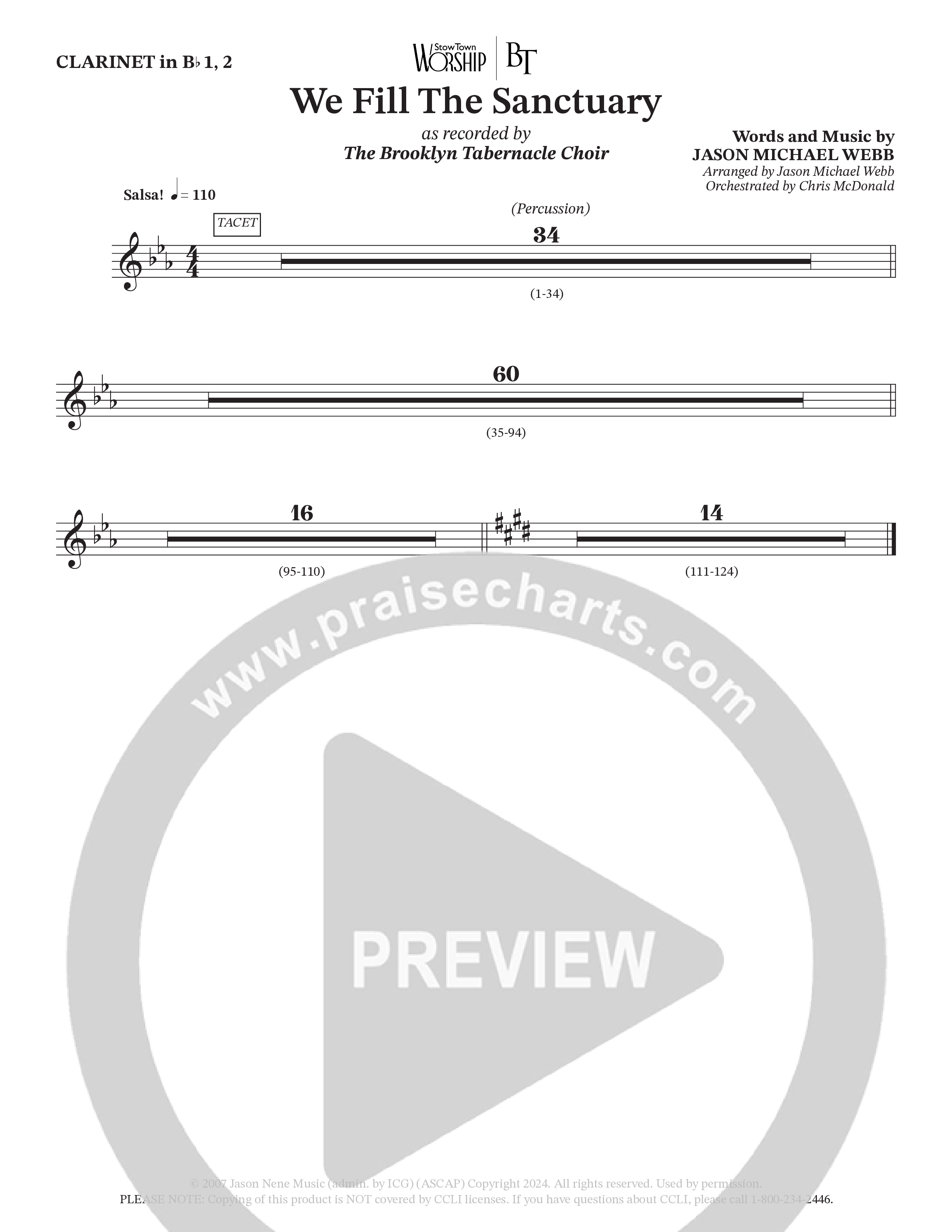 We Fill The Sanctuary (Choral Anthem SATB) Clarinet (The Brooklyn Tabernacle Choir / Arr. Jason Webb / Orch. Chris McDonald)