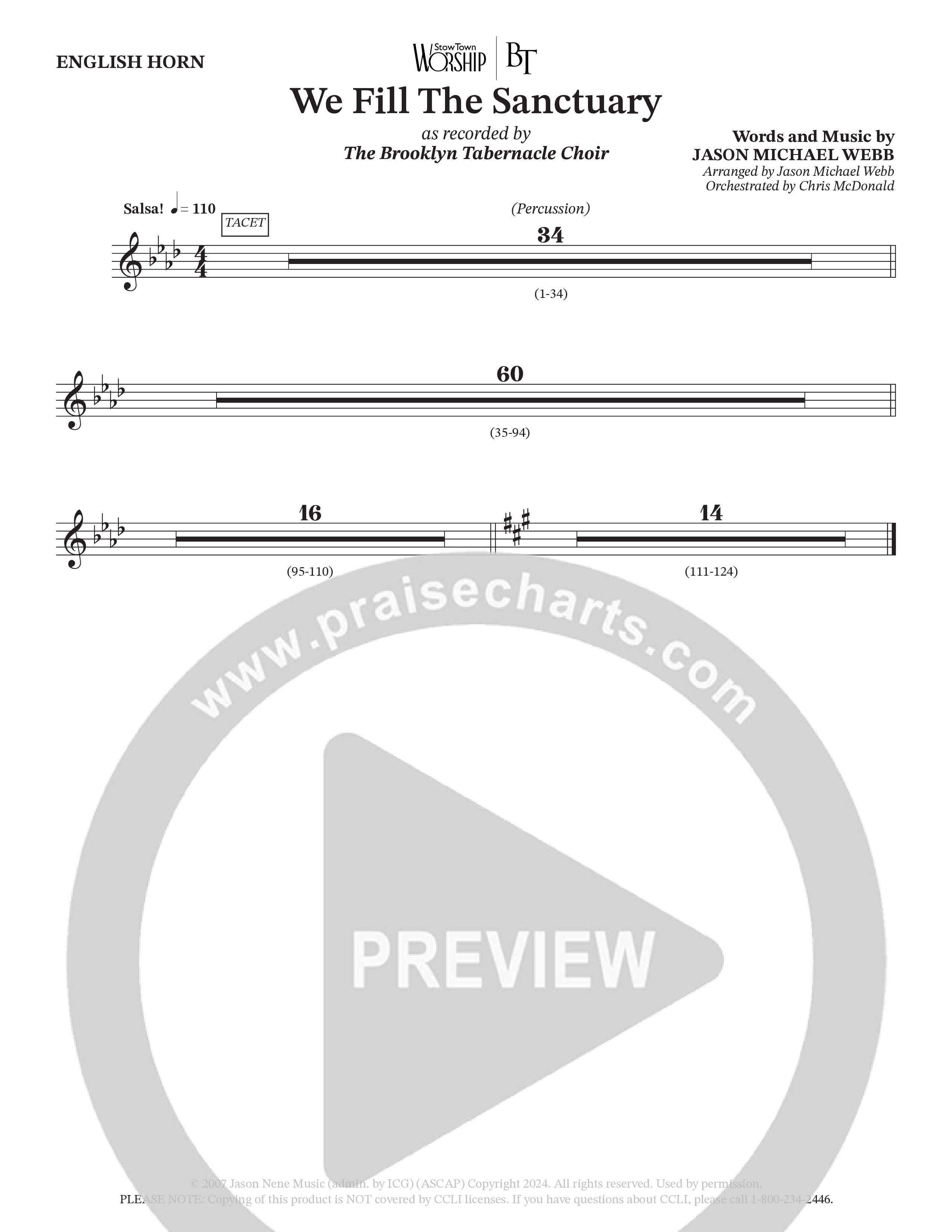 We Fill The Sanctuary (Choral Anthem SATB) English Horn (The Brooklyn Tabernacle Choir / Arr. Jason Webb / Orch. Chris McDonald)