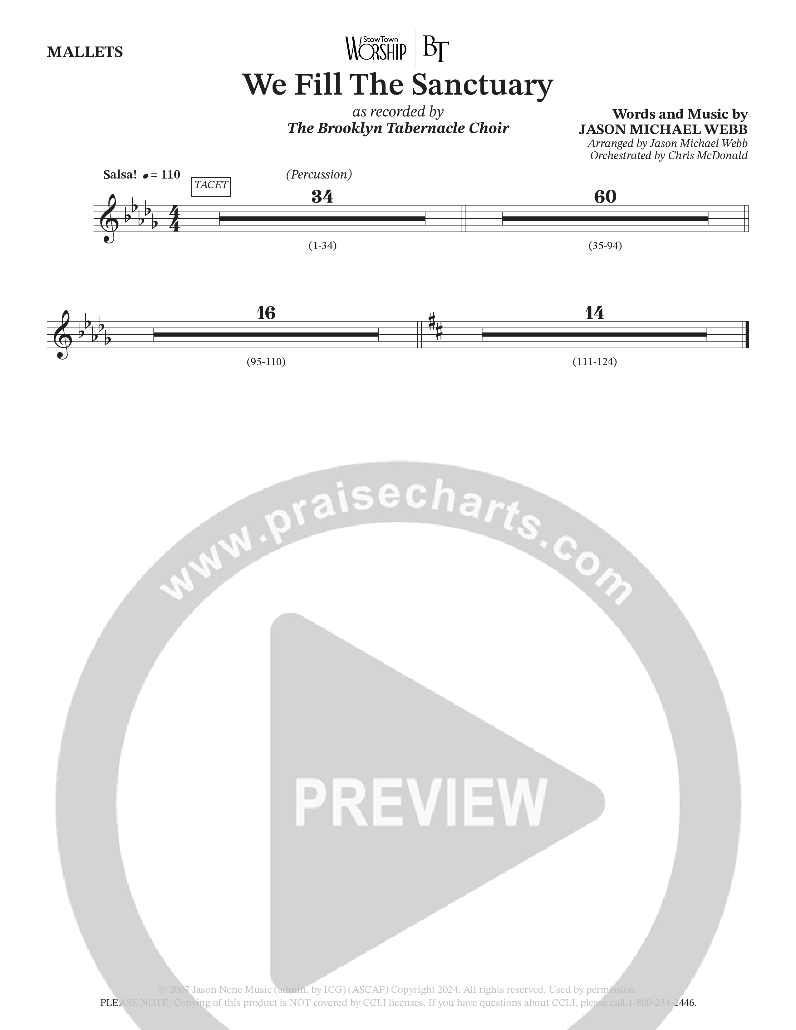 We Fill The Sanctuary (Choral Anthem SATB) Mallets (The Brooklyn Tabernacle Choir / Arr. Jason Webb / Orch. Chris McDonald)