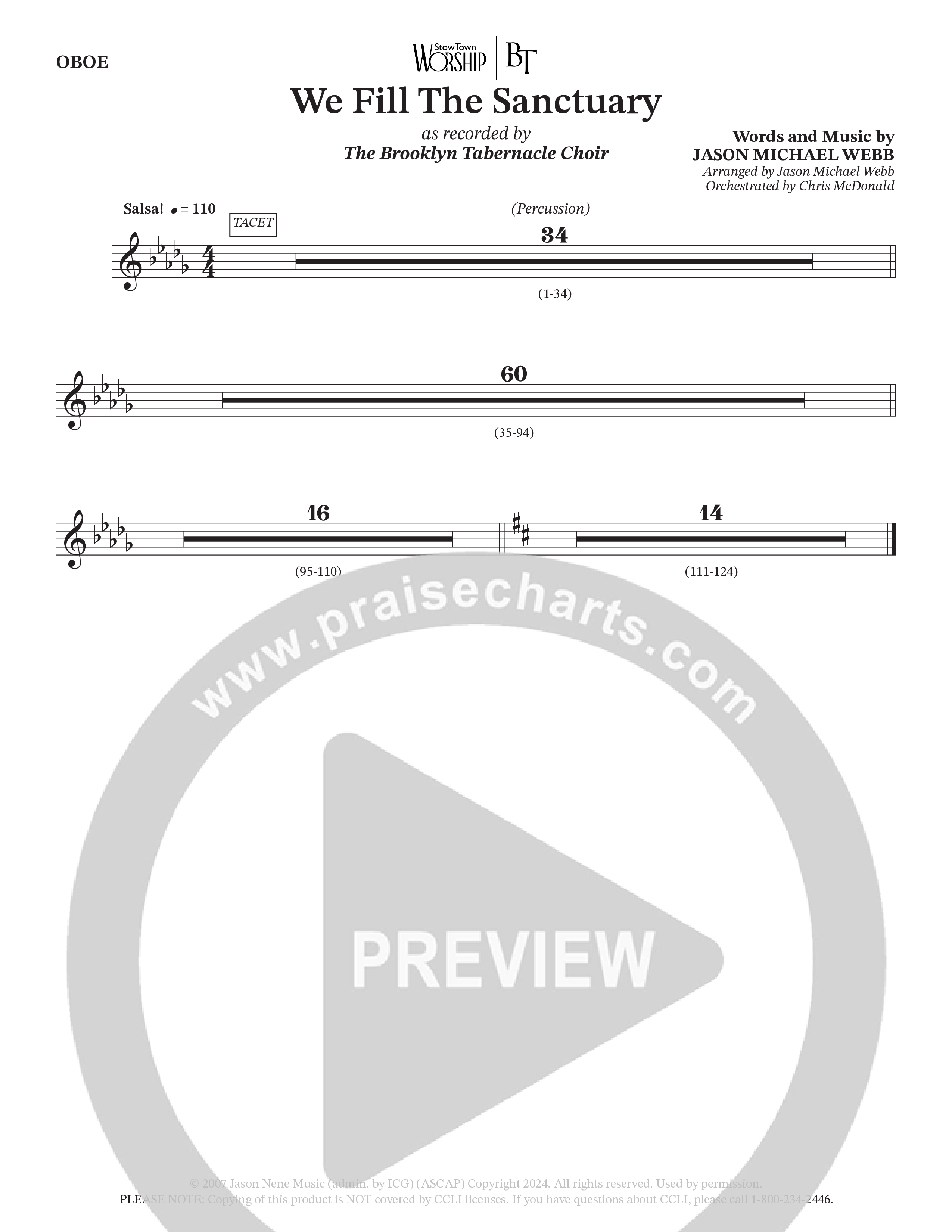 We Fill The Sanctuary (Choral Anthem SATB) Oboe (The Brooklyn Tabernacle Choir / Arr. Jason Webb / Orch. Chris McDonald)