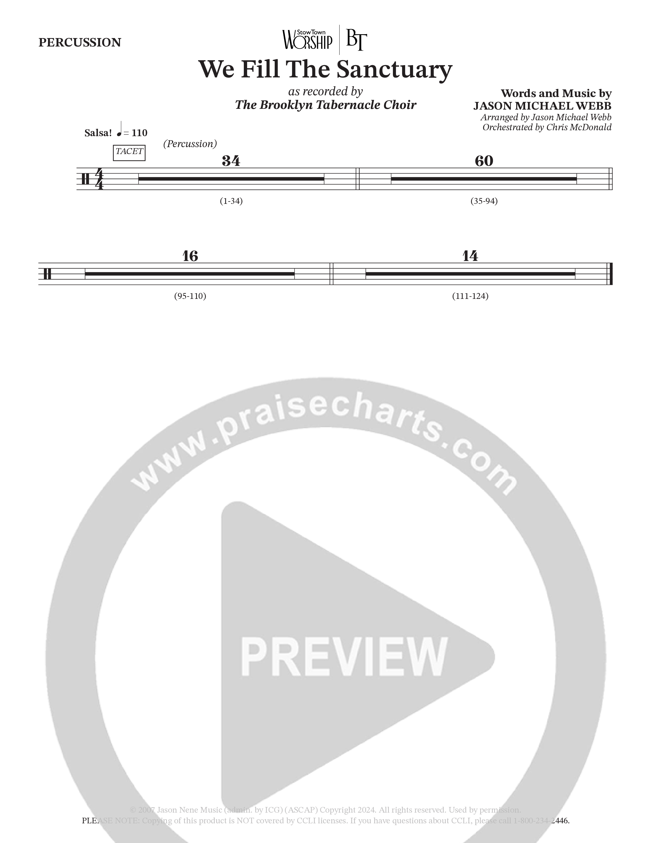 We Fill The Sanctuary (Choral Anthem SATB) Percussion (The Brooklyn Tabernacle Choir / Arr. Jason Webb / Orch. Chris McDonald)
