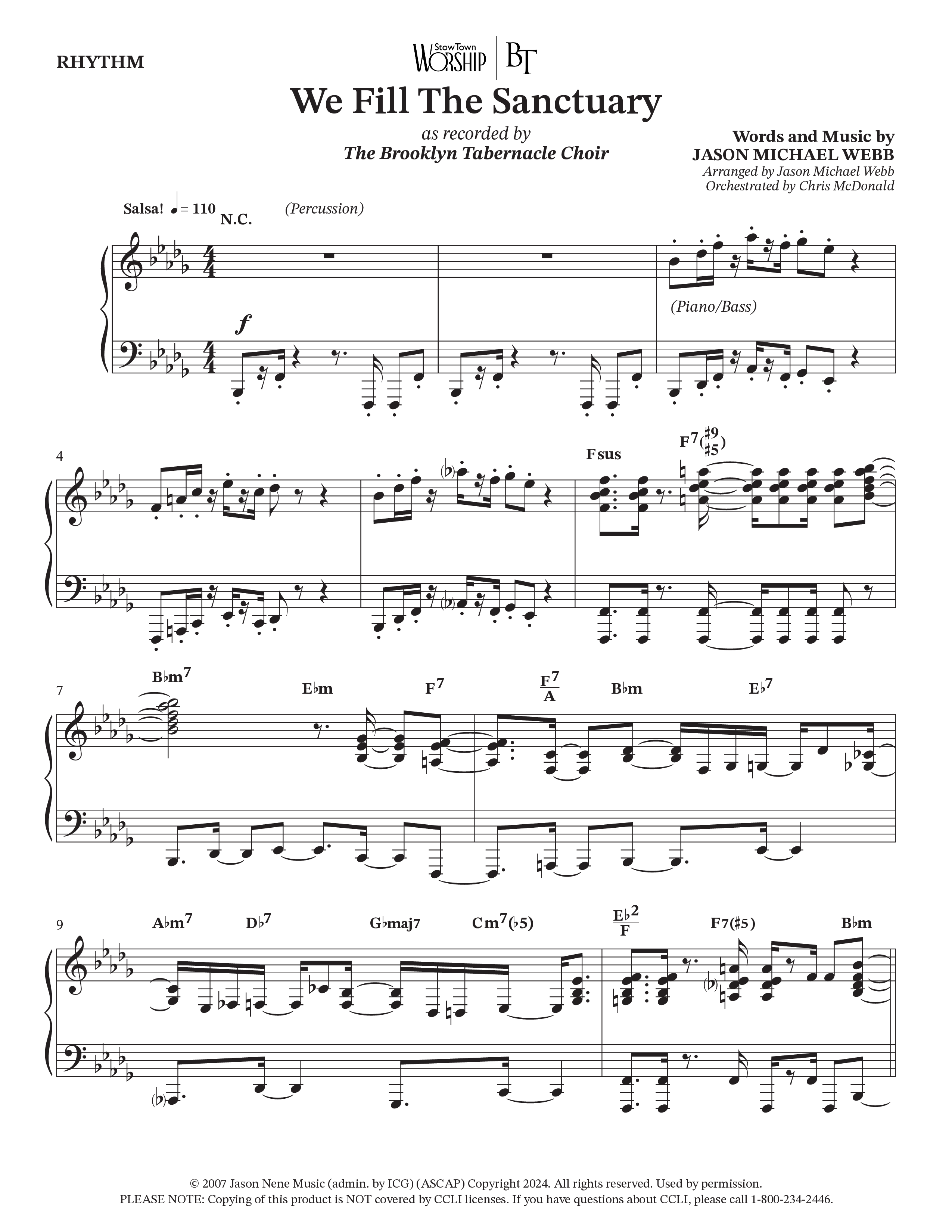 We Fill The Sanctuary (Choral Anthem SATB) Rhythm Chart (The Brooklyn Tabernacle Choir / Arr. Jason Webb / Orch. Chris McDonald)