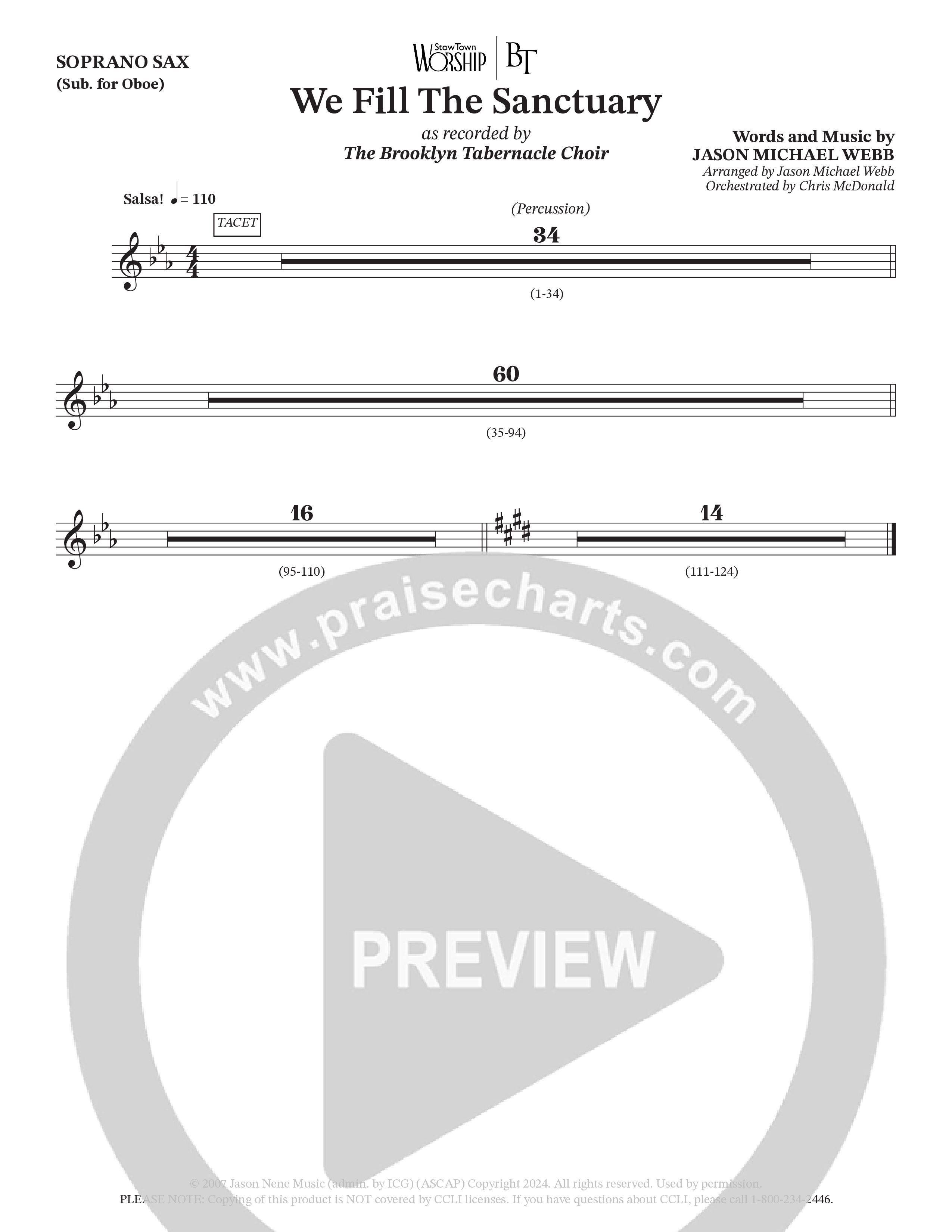 We Fill The Sanctuary (Choral Anthem SATB) Soprano Sax (The Brooklyn Tabernacle Choir / Arr. Jason Webb / Orch. Chris McDonald)