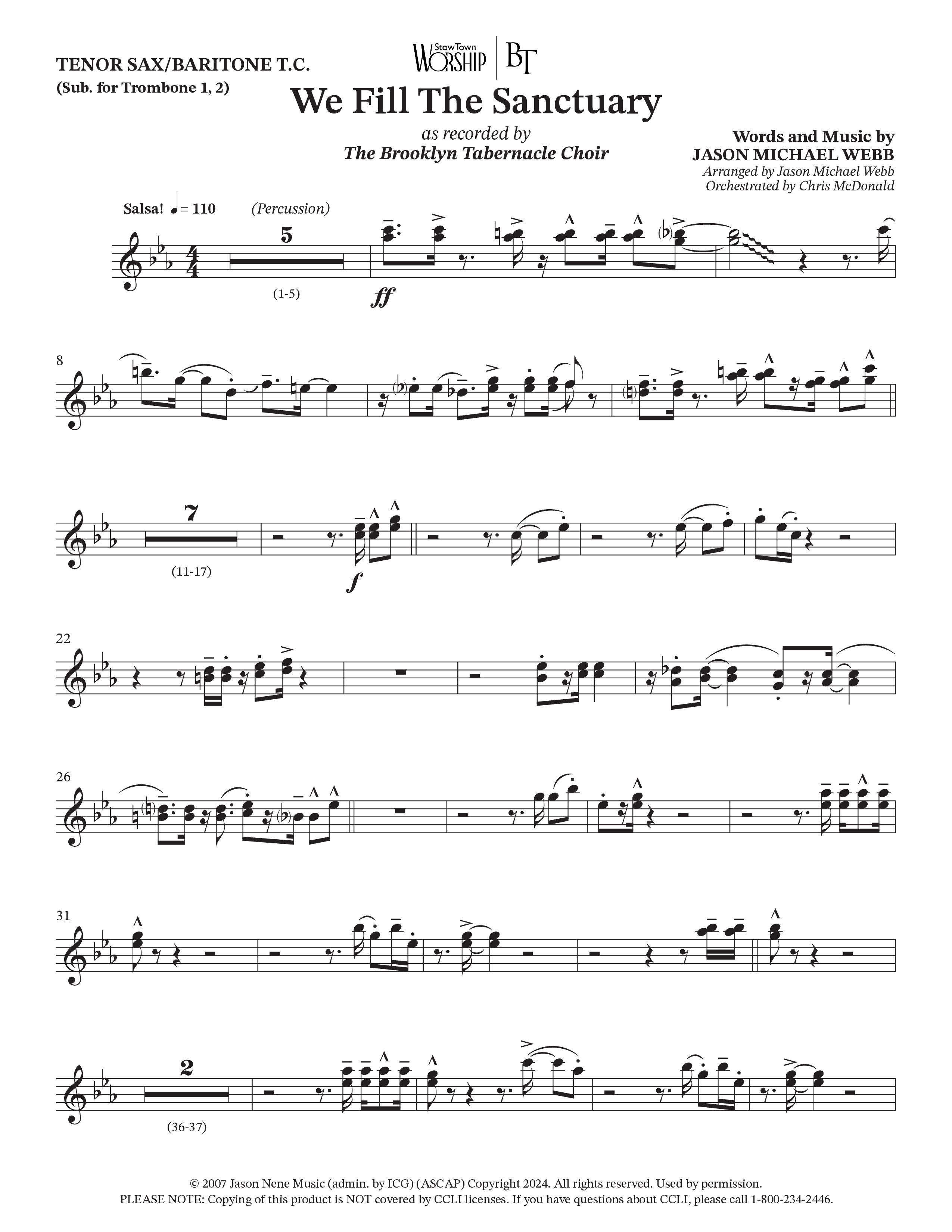 We Fill The Sanctuary (Choral Anthem SATB) Tenor Sax/Baritone T.C. (The Brooklyn Tabernacle Choir / Arr. Jason Webb / Orch. Chris McDonald)