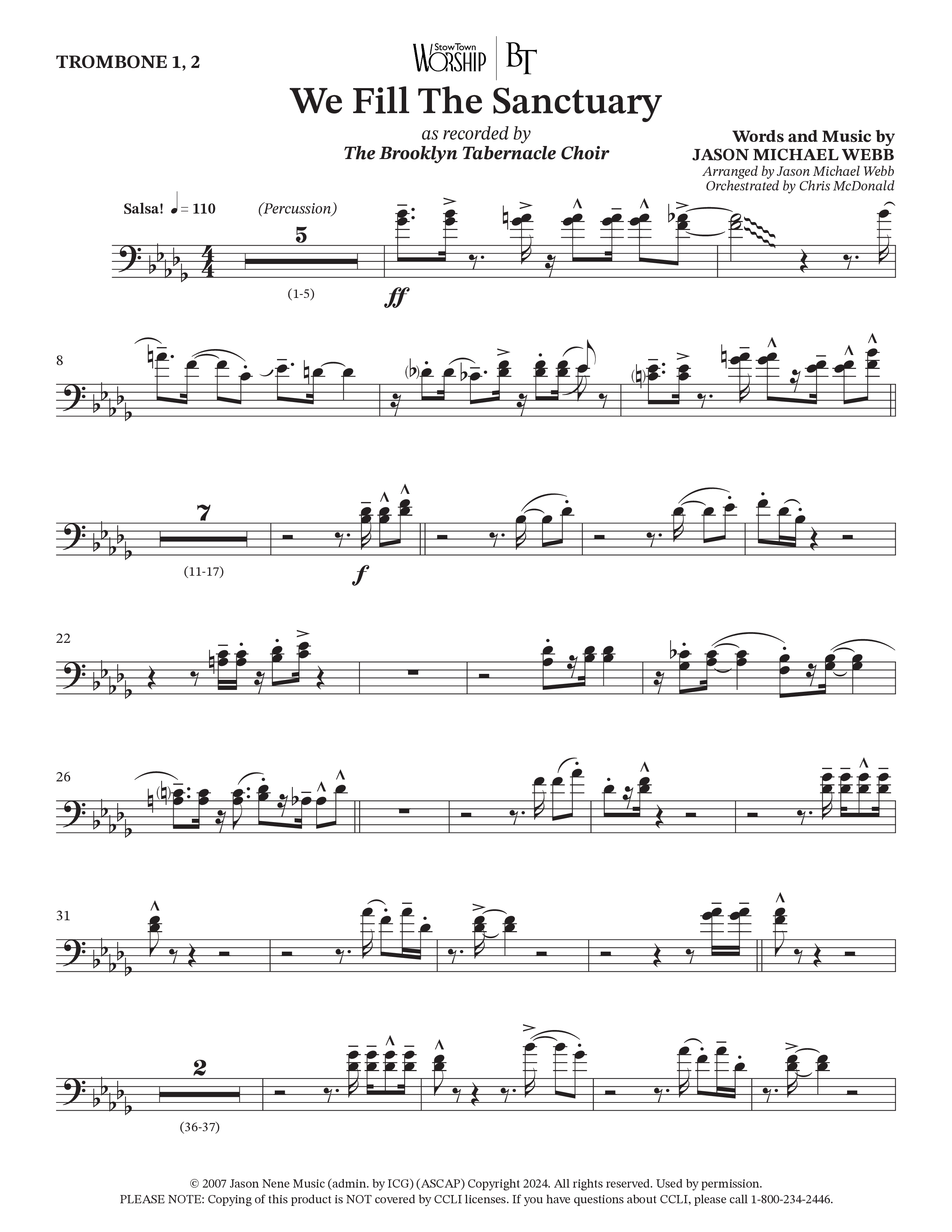 We Fill The Sanctuary (Choral Anthem SATB) Trombone (The Brooklyn Tabernacle Choir / Arr. Jason Webb / Orch. Chris McDonald)