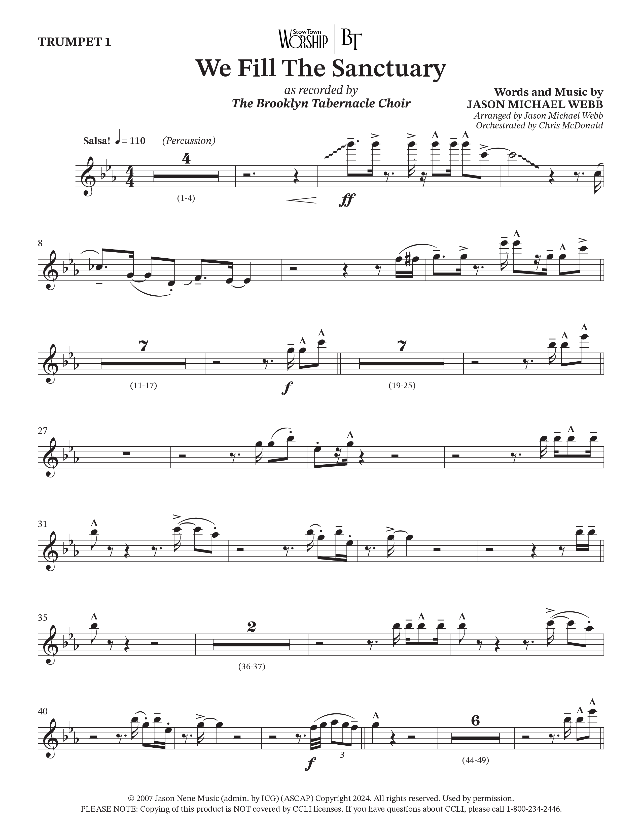 We Fill The Sanctuary (Choral Anthem SATB) Trumpet 1 (The Brooklyn Tabernacle Choir / Arr. Jason Webb / Orch. Chris McDonald)