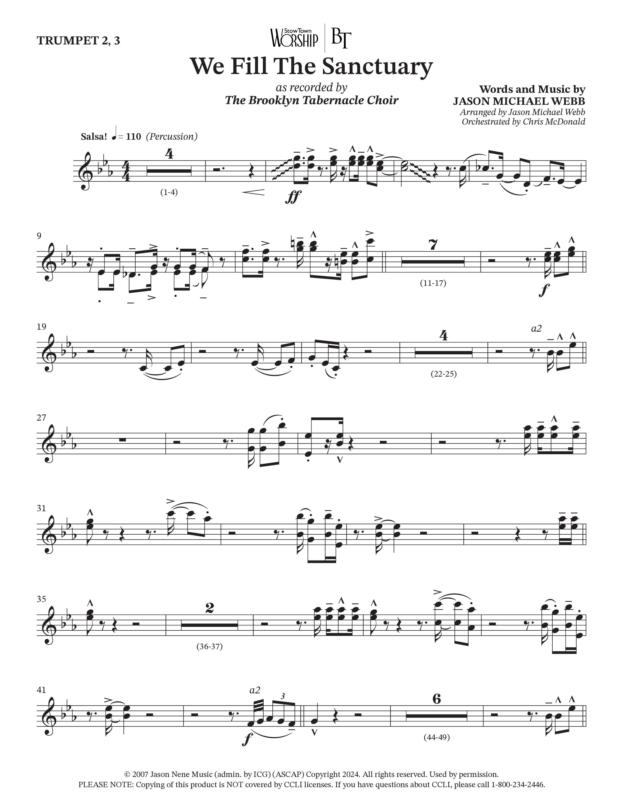We Fill The Sanctuary (Choral Anthem SATB) Trumpet 2/3 (The Brooklyn Tabernacle Choir / Arr. Jason Webb / Orch. Chris McDonald)