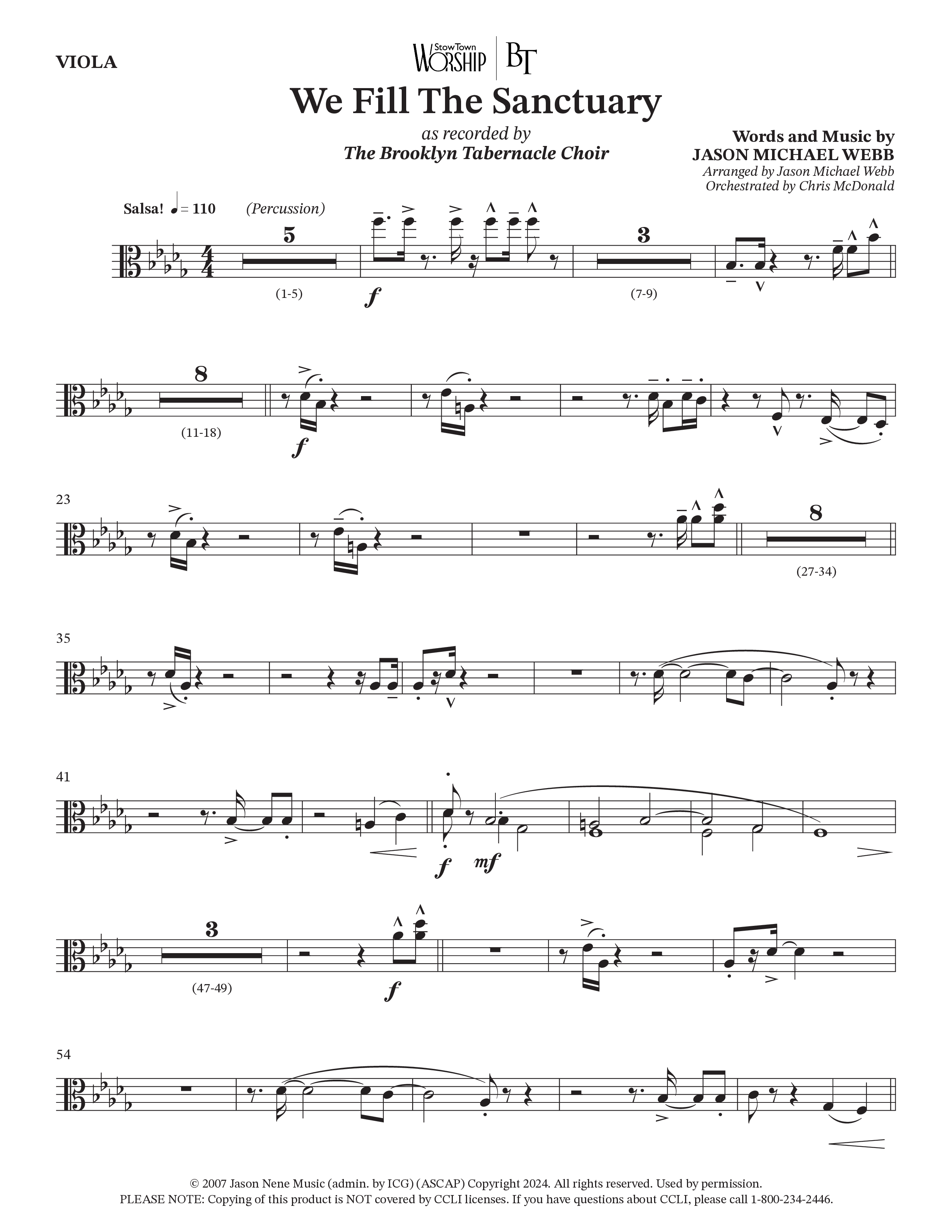 We Fill The Sanctuary (Choral Anthem SATB) Viola (The Brooklyn Tabernacle Choir / Arr. Jason Webb / Orch. Chris McDonald)