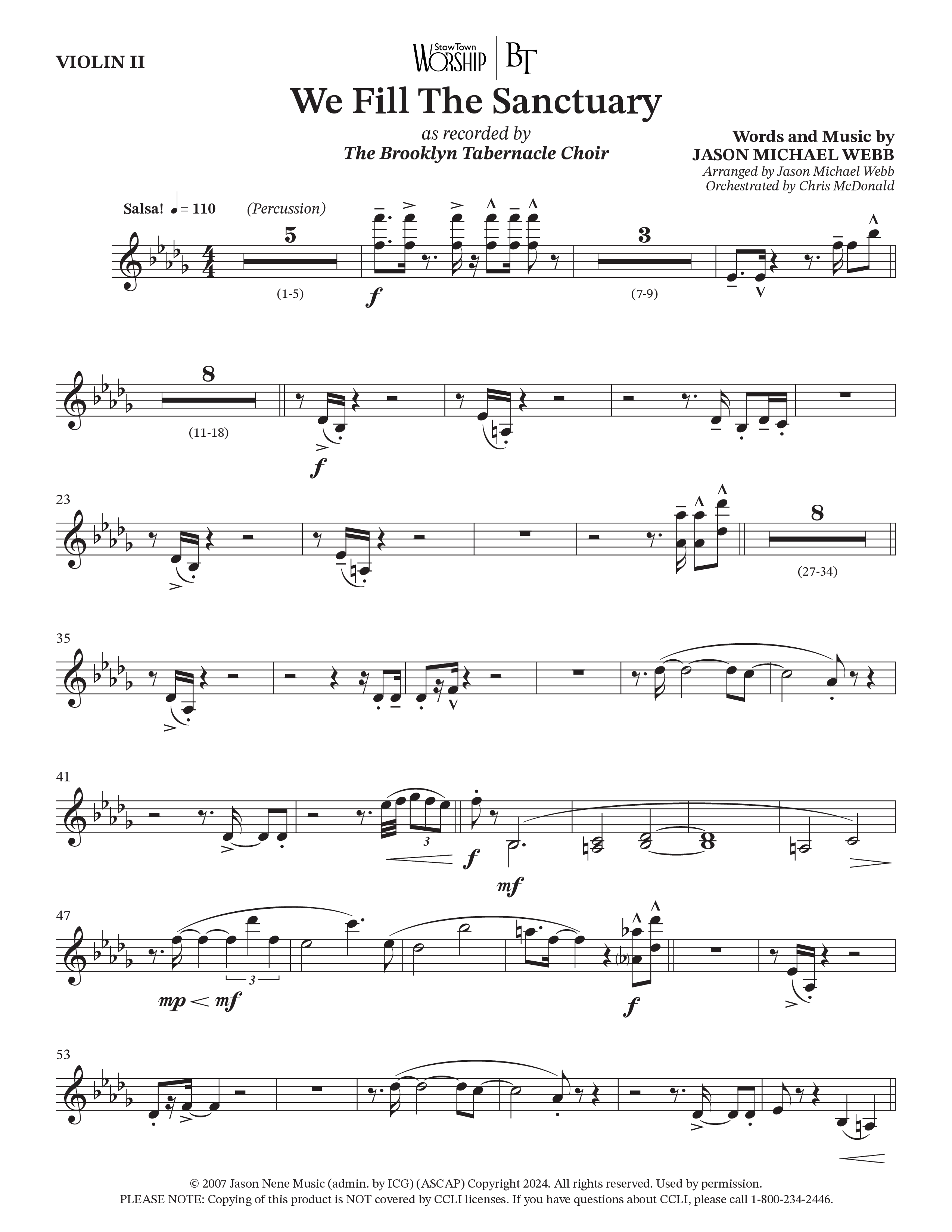 We Fill The Sanctuary (Choral Anthem SATB) Violin 2 (The Brooklyn Tabernacle Choir / Arr. Jason Webb / Orch. Chris McDonald)