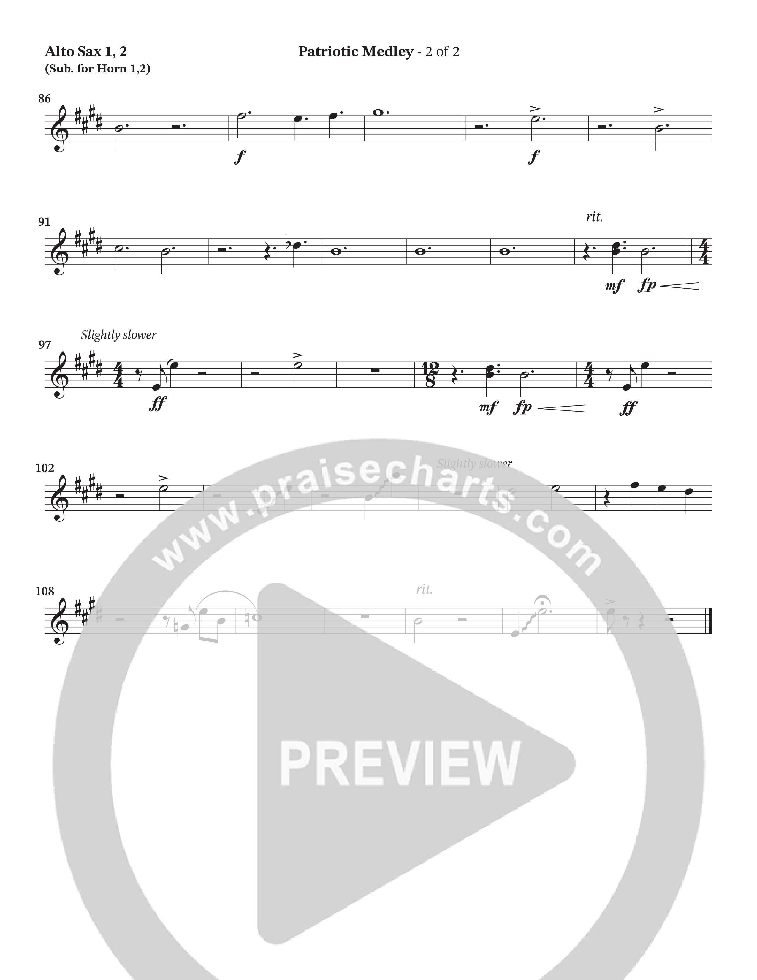 Celebration Of America Medley (Choral Anthem SATB) Alto Sax 1/2 (Tim Lovelace / Uriel Vega / Orch. Wayne Haun)