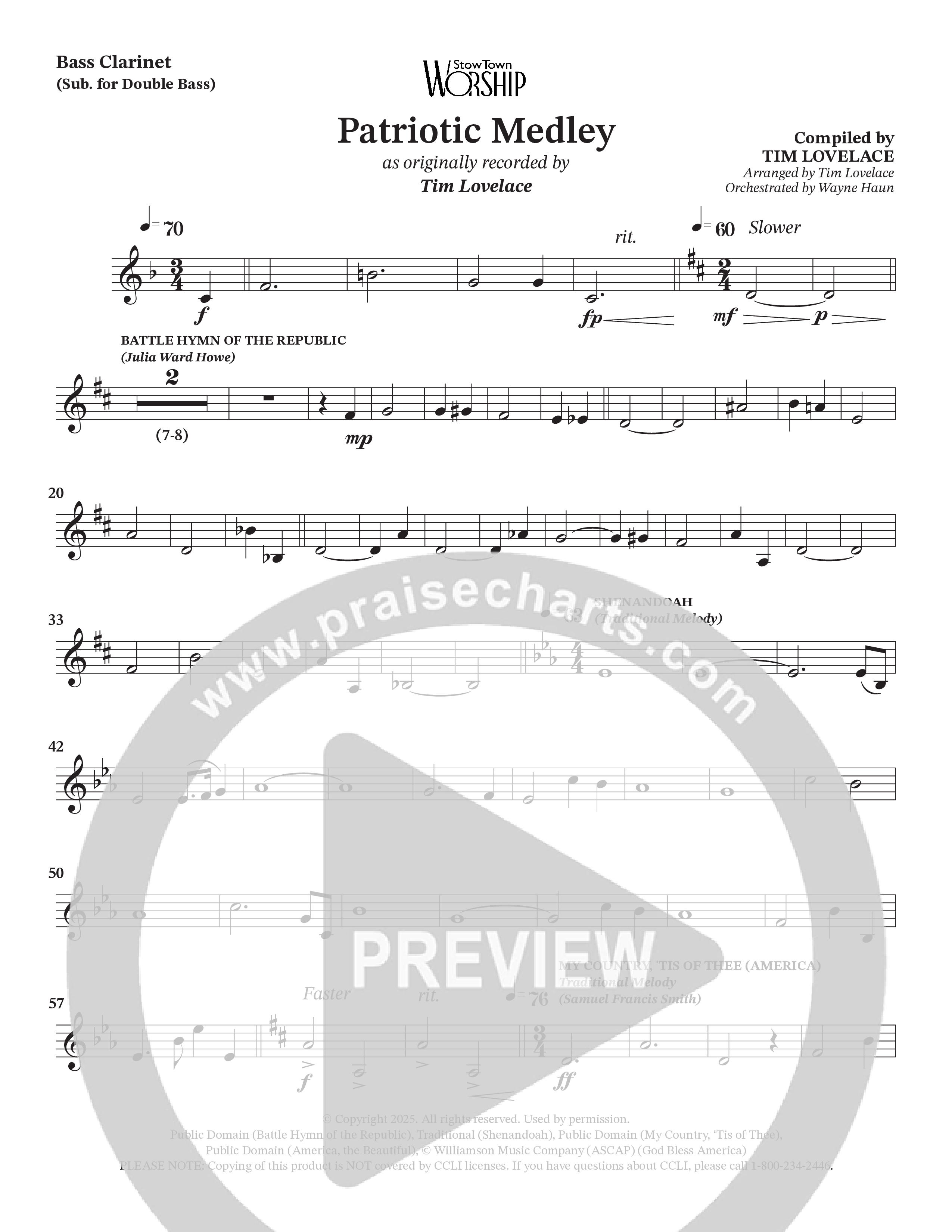 Celebration Of America Medley (Choral Anthem SATB) Bass Clarinet (Tim Lovelace / Uriel Vega / Orch. Wayne Haun)