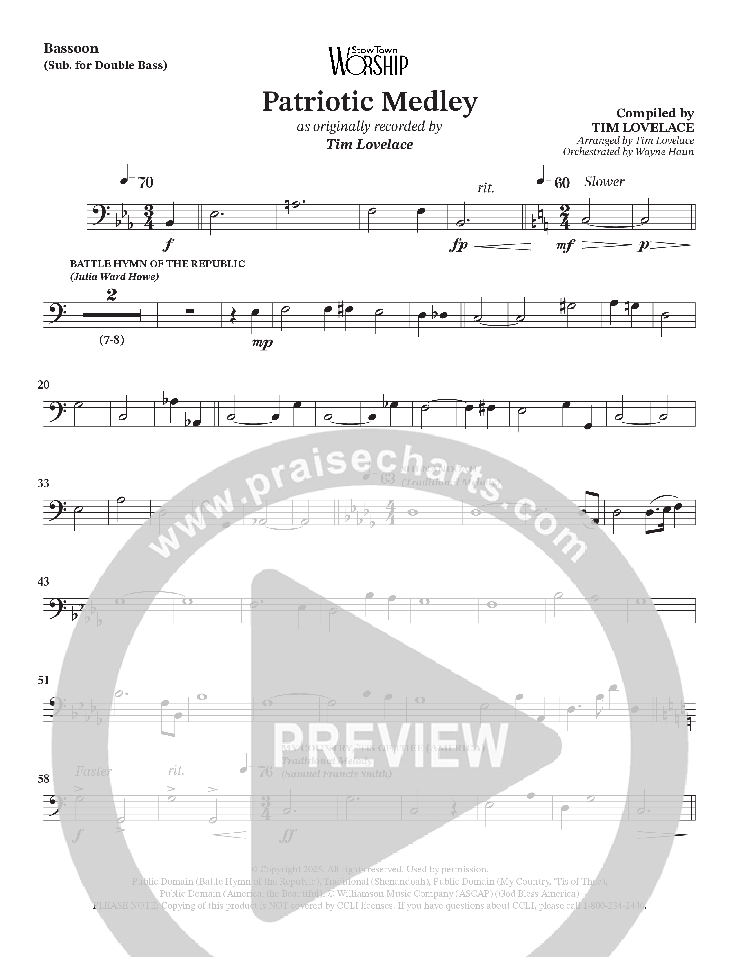Celebration Of America Medley (Choral Anthem SATB) Bassoon (Tim Lovelace / Uriel Vega / Orch. Wayne Haun)