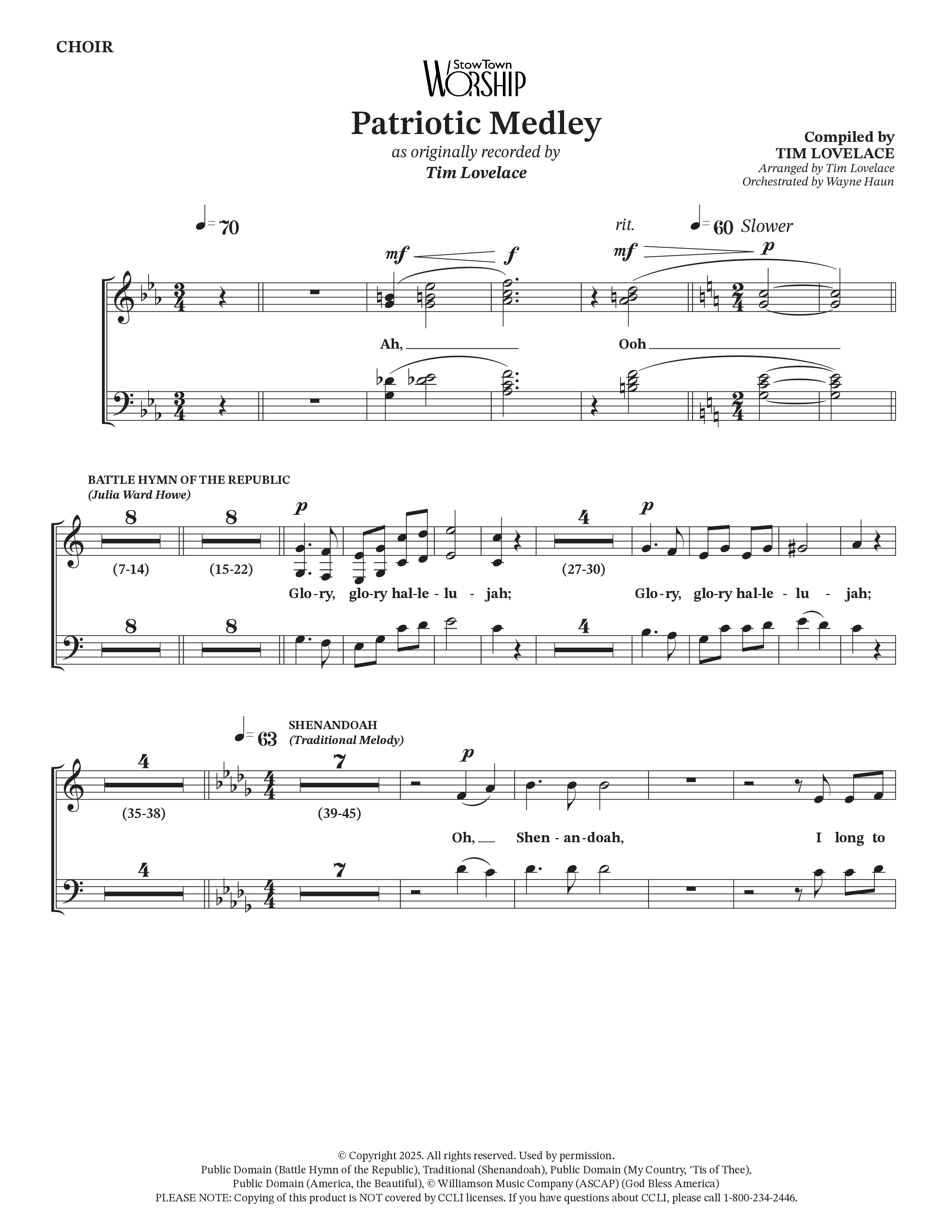 Celebration Of America Medley (Choral Anthem SATB) Choir Sheet (Tim Lovelace / Uriel Vega / Orch. Wayne Haun)