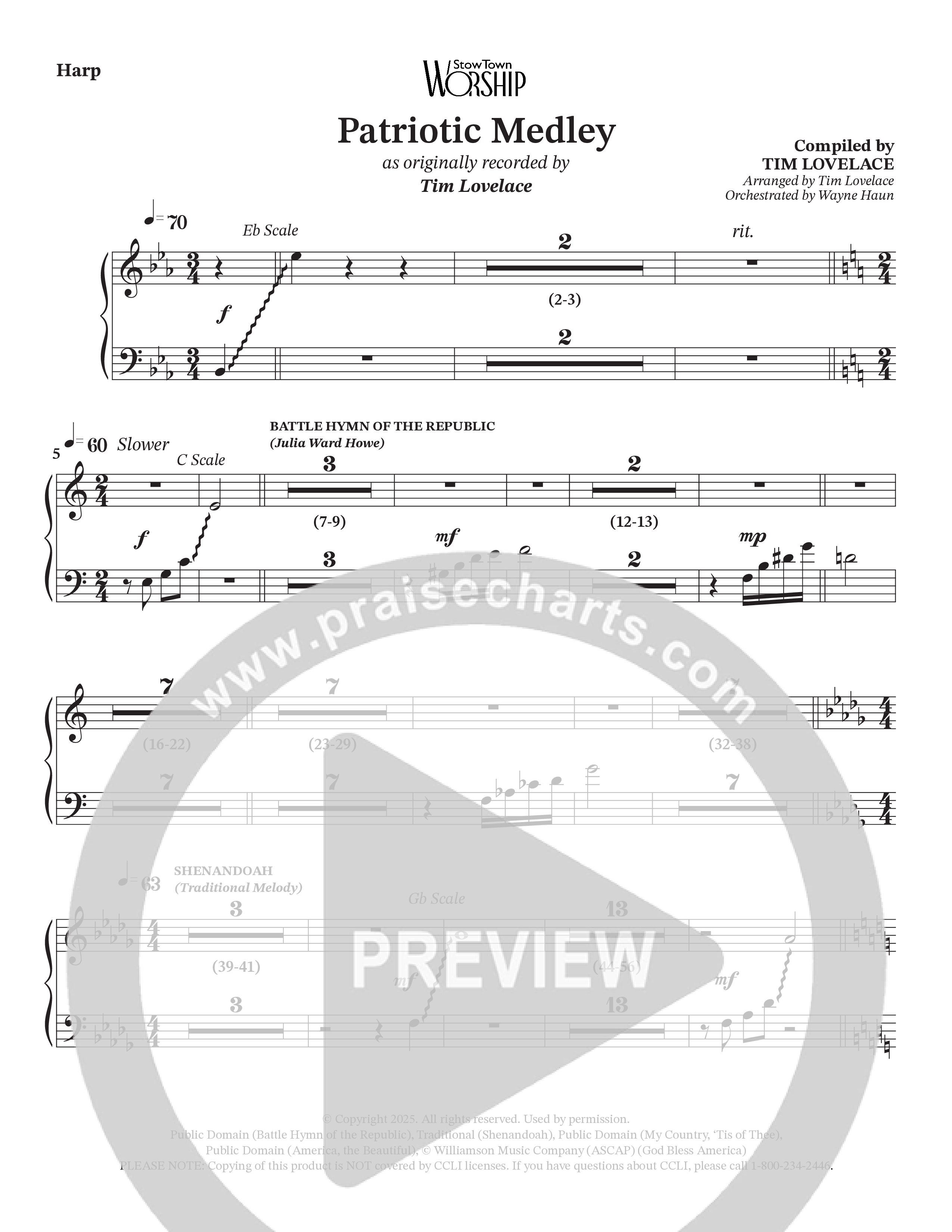 Celebration Of America Medley (Choral Anthem SATB) Harp (Tim Lovelace / Uriel Vega / Orch. Wayne Haun)