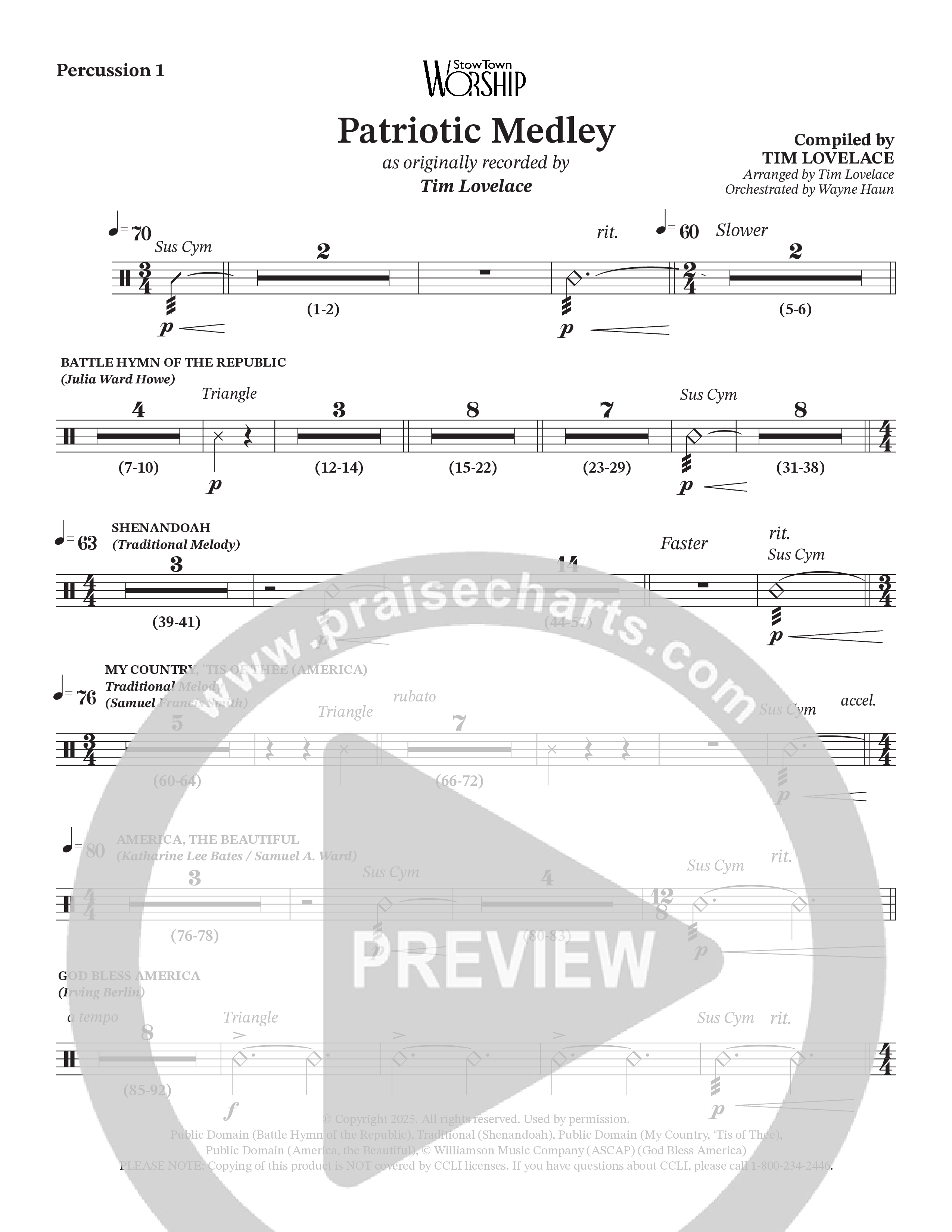 Celebration Of America Medley (Choral Anthem SATB) Percussion (Tim Lovelace / Uriel Vega / Orch. Wayne Haun)