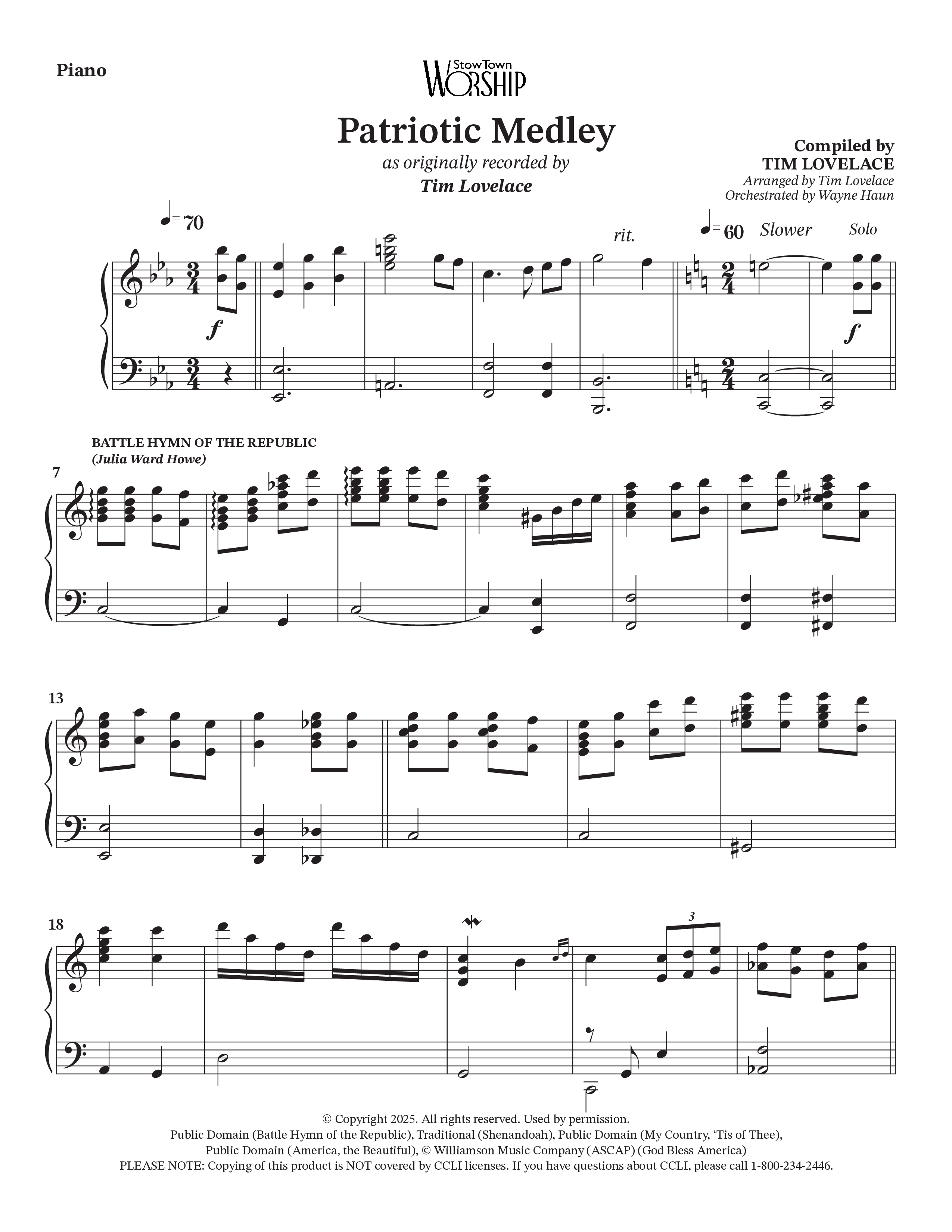 Celebration Of America Medley (Choral Anthem SATB) Piano Sheet (Tim Lovelace / Uriel Vega / Orch. Wayne Haun)