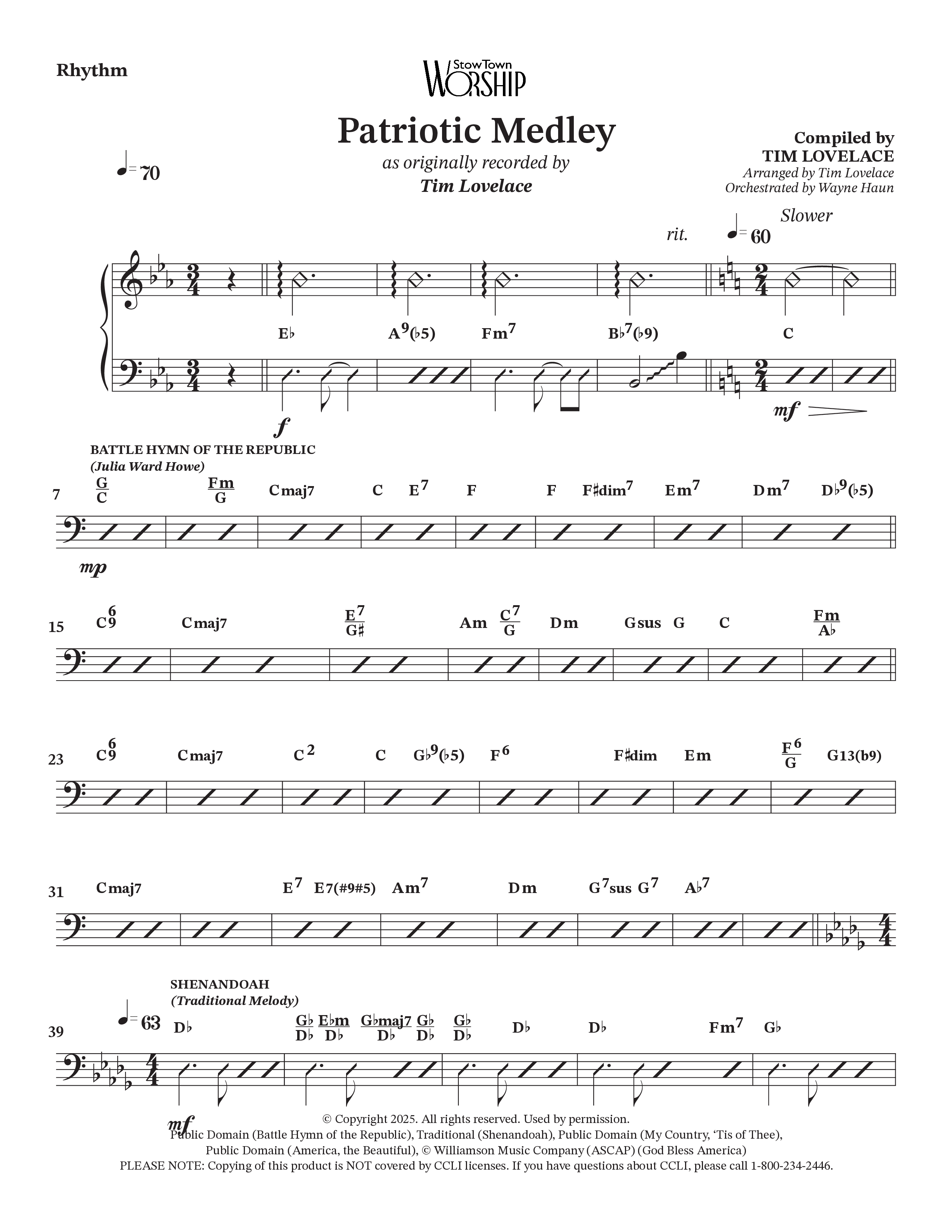 Celebration Of America Medley (Choral Anthem SATB) Rhythm Chart (Tim Lovelace / Uriel Vega / Orch. Wayne Haun)