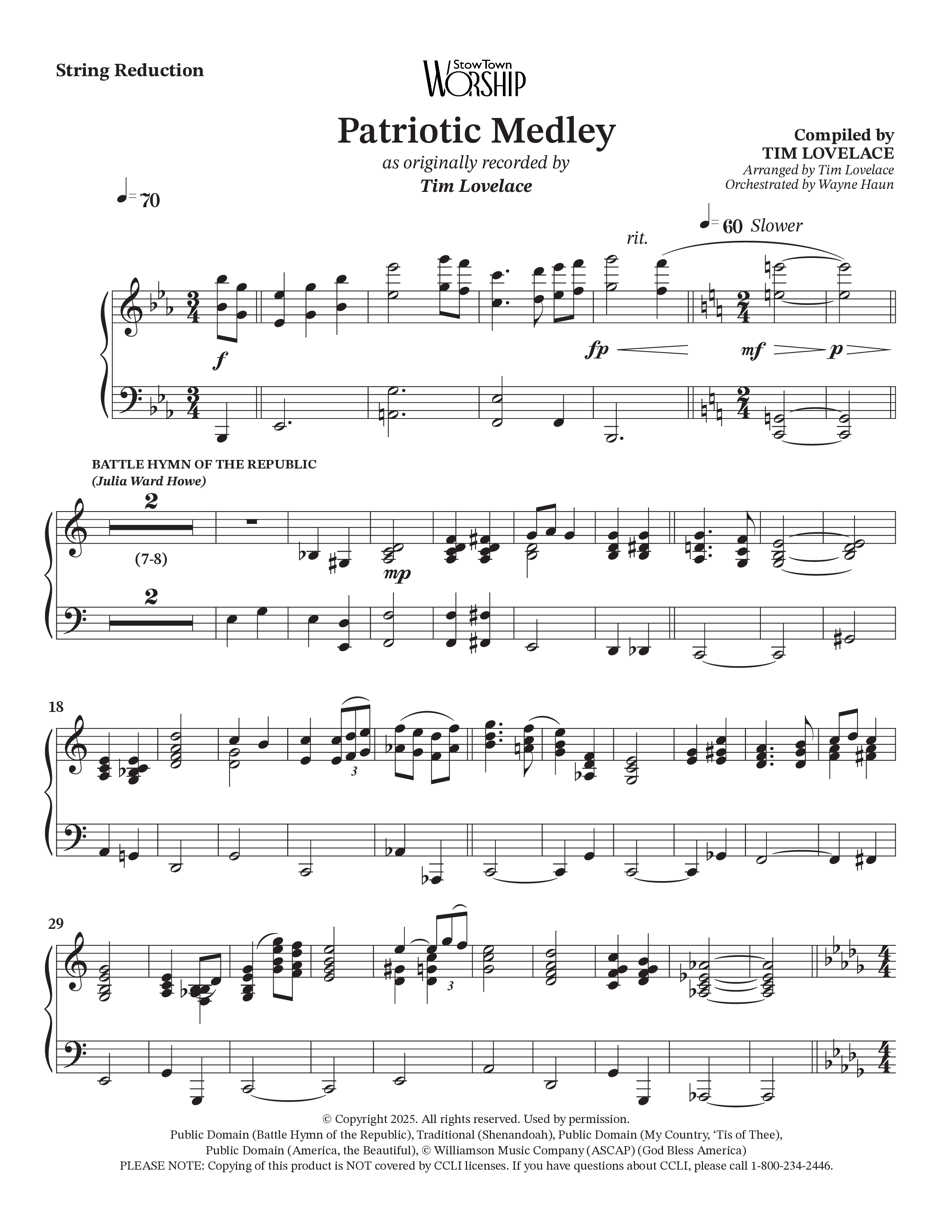 Celebration Of America Medley (Choral Anthem SATB) String Reduction (Tim Lovelace / Uriel Vega / Orch. Wayne Haun)