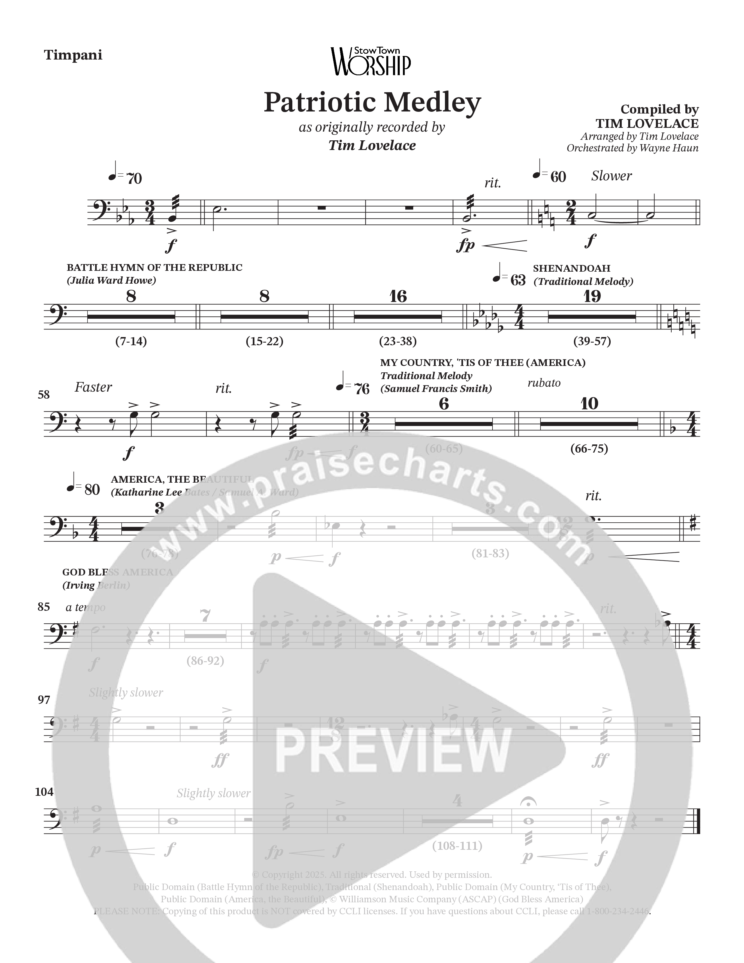 Celebration Of America Medley (Choral Anthem SATB) Timpani (Tim Lovelace / Uriel Vega / Orch. Wayne Haun)