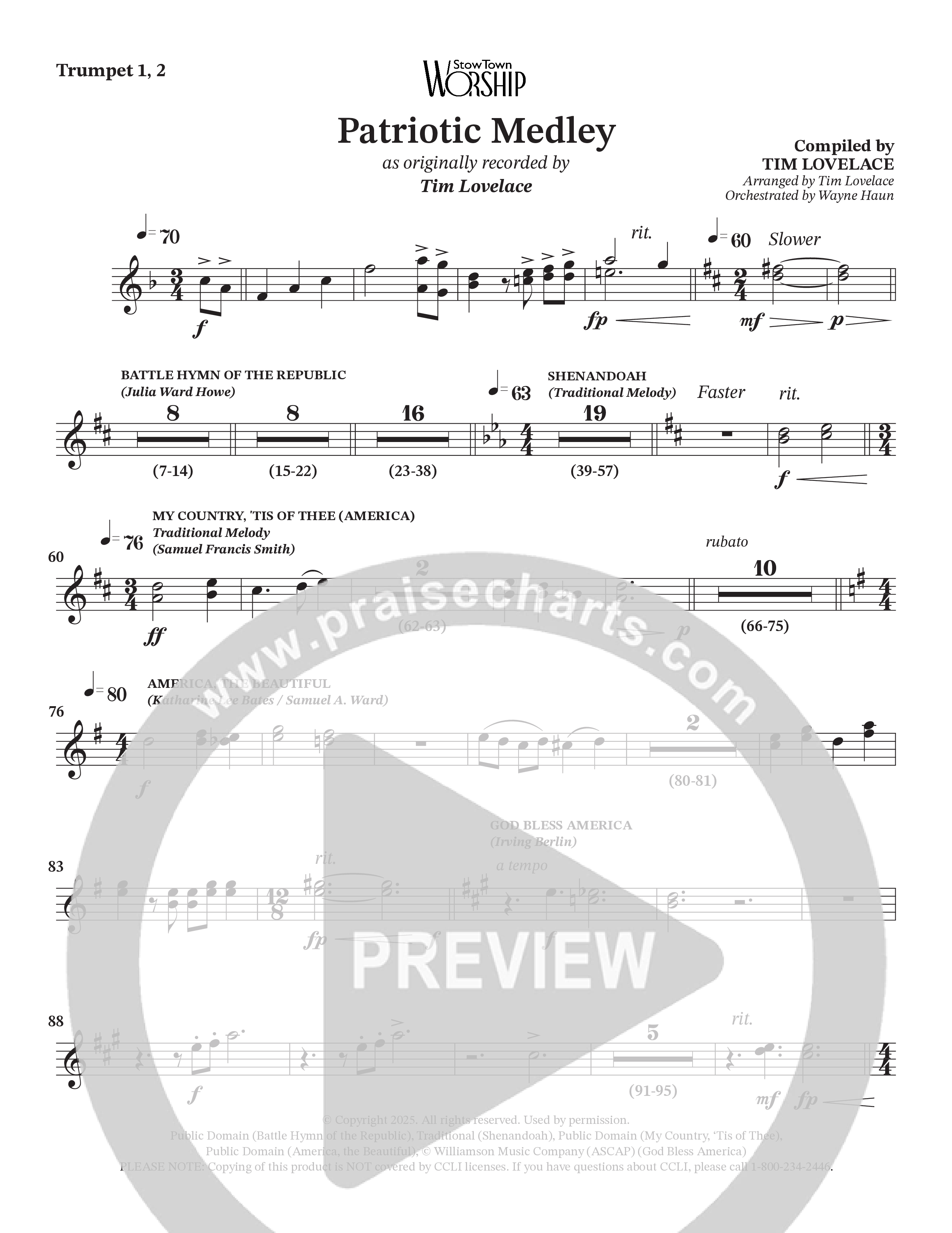 Celebration Of America Medley (Choral Anthem SATB) Brass Pack (Tim Lovelace / Uriel Vega / Orch. Wayne Haun)