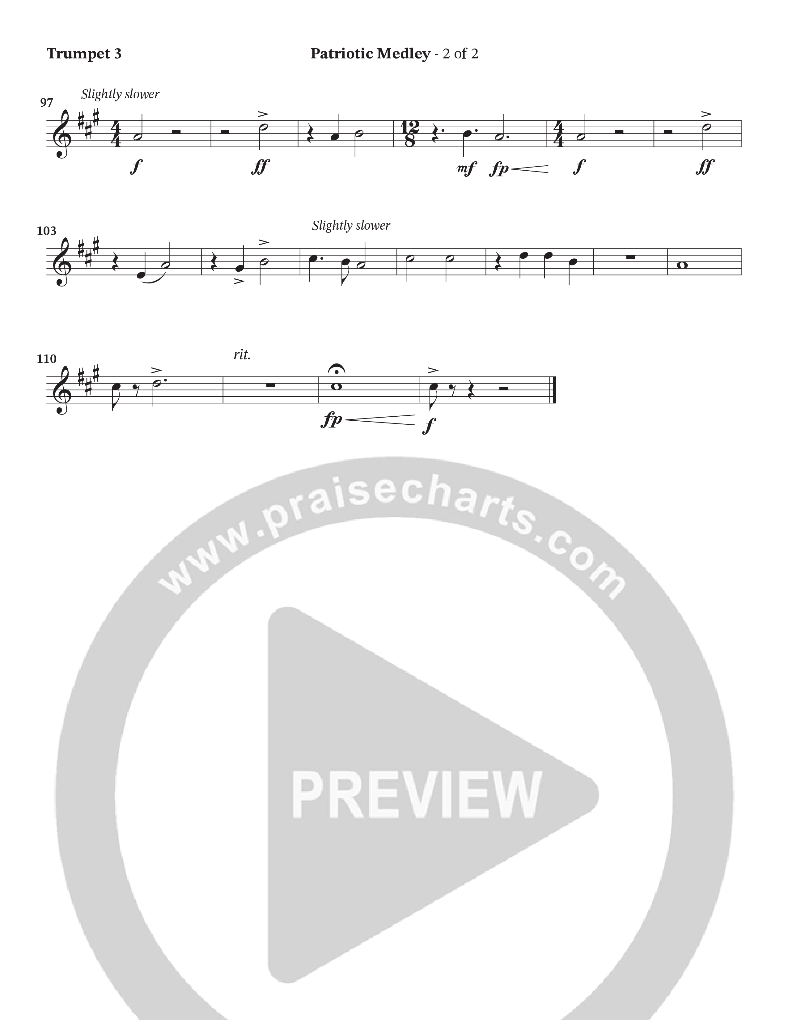 Celebration Of America Medley (Choral Anthem SATB) Trumpet 3 (Tim Lovelace / Uriel Vega / Orch. Wayne Haun)