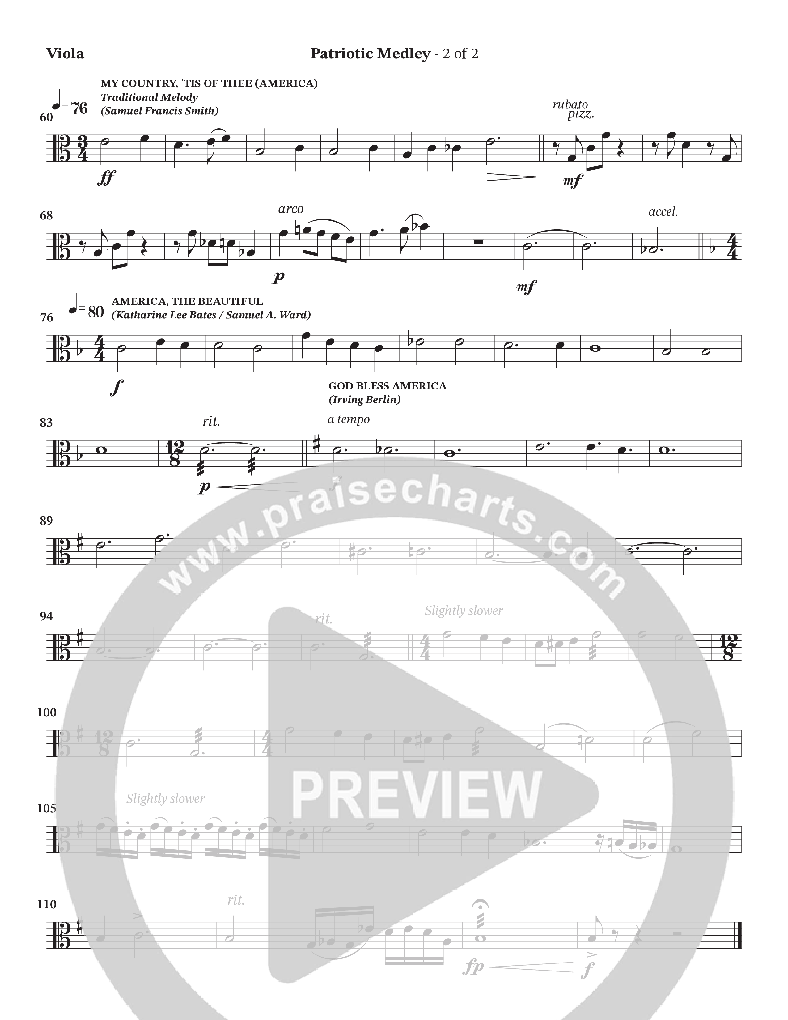 Celebration Of America Medley (Choral Anthem SATB) Viola (Tim Lovelace / Uriel Vega / Orch. Wayne Haun)