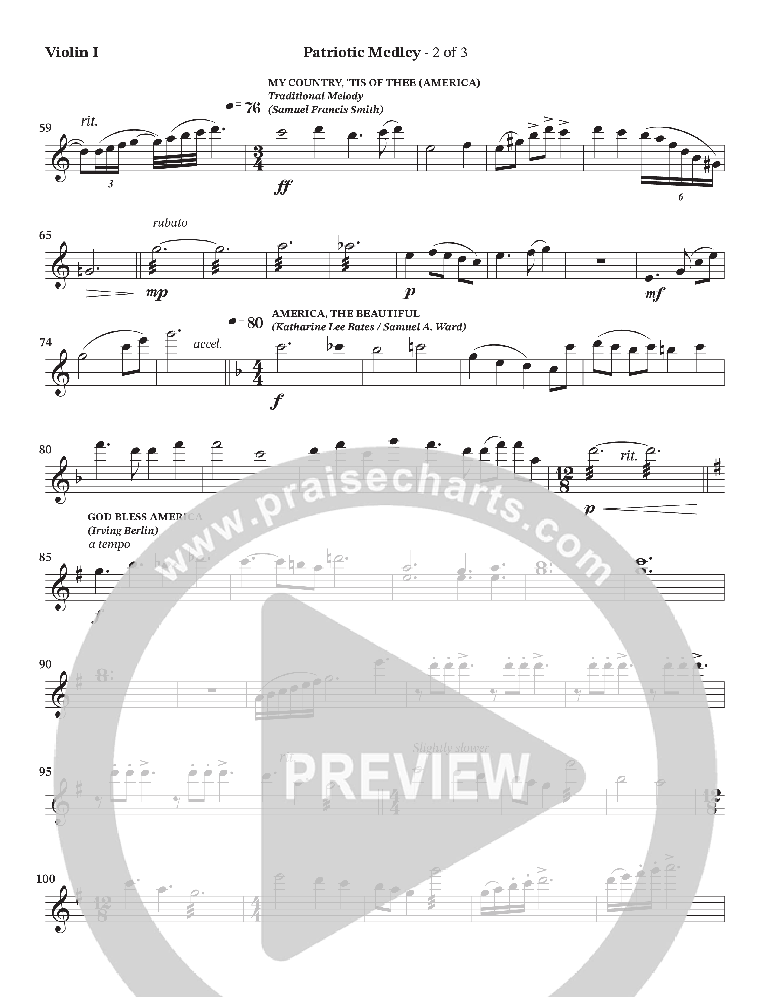 Celebration Of America Medley (Choral Anthem SATB) Violin 1 (Tim Lovelace / Uriel Vega / Orch. Wayne Haun)