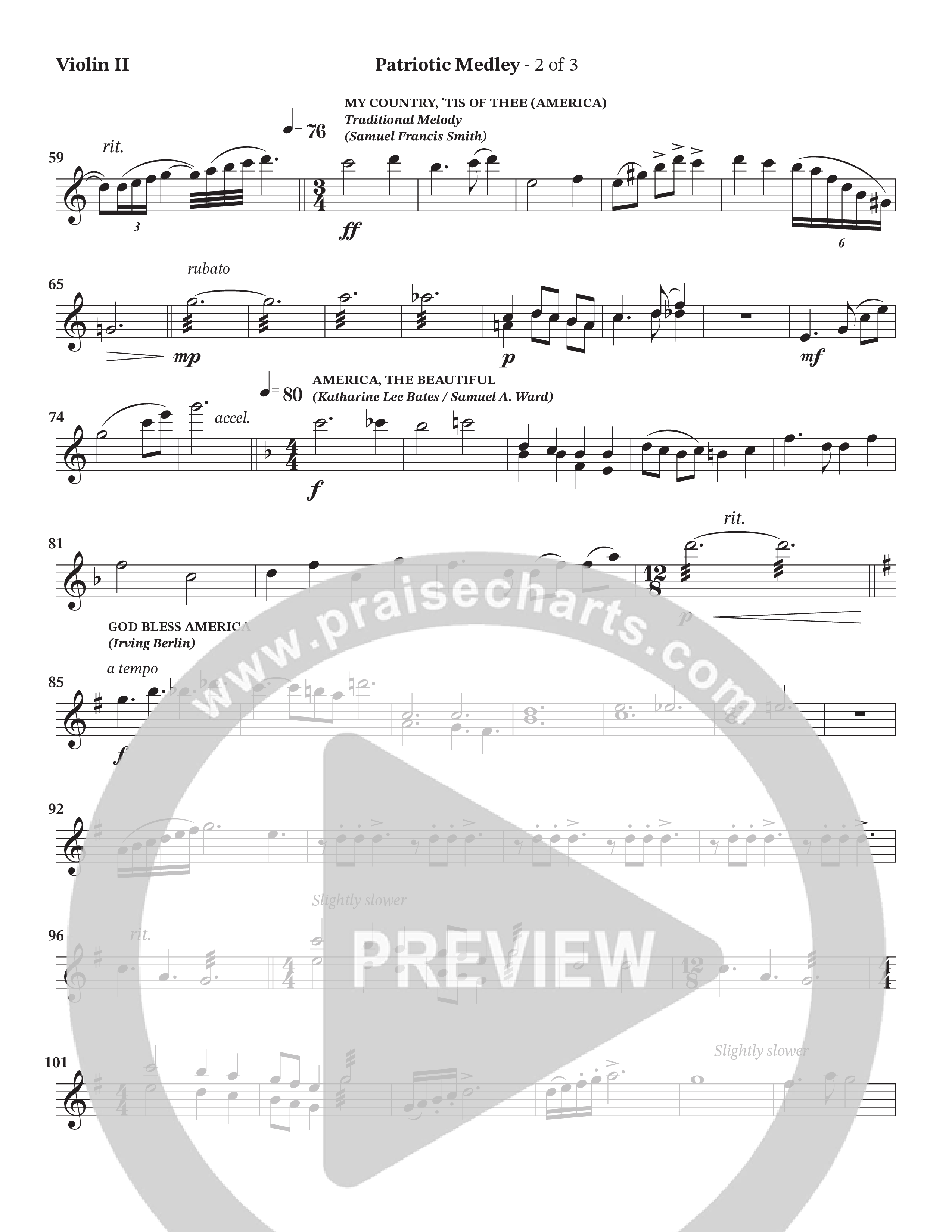 Celebration Of America Medley (Choral Anthem SATB) Violin 2 (Tim Lovelace / Uriel Vega / Orch. Wayne Haun)