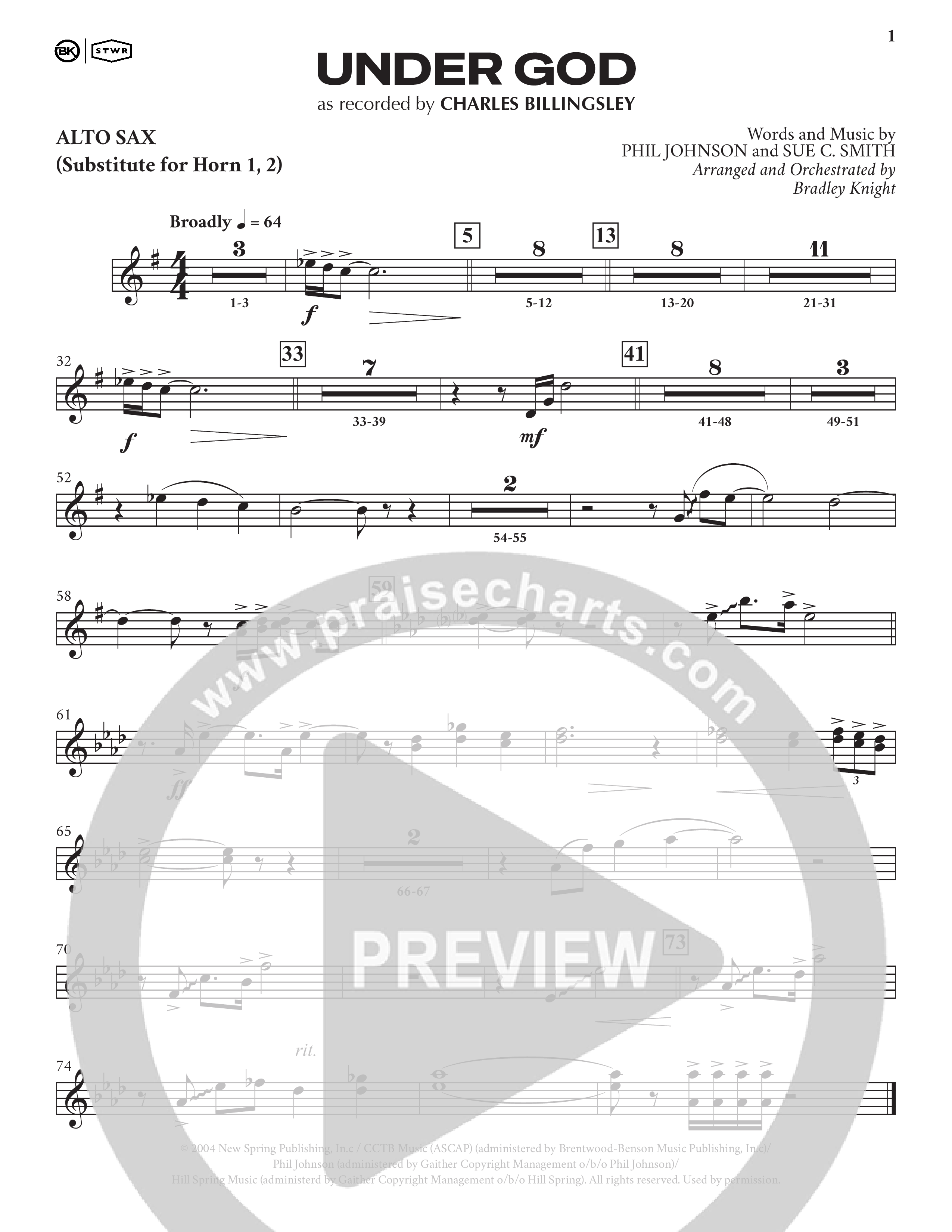 Under God (Choral Anthem SATB) Alto Sax (Charles Billingsley / Arr. Bradley Knight)