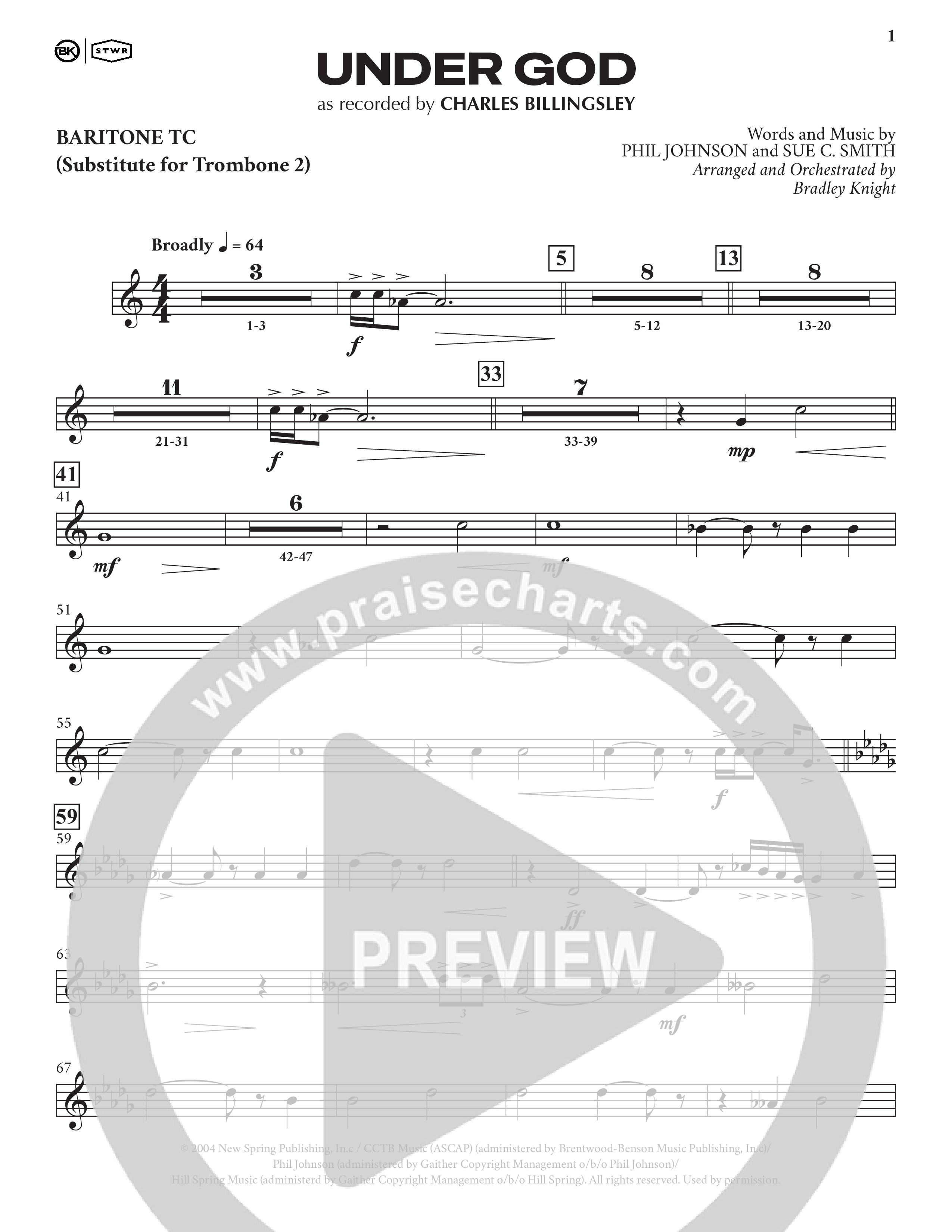 Under God (Choral Anthem SATB) Baritone TC (Charles Billingsley / Arr. Bradley Knight)