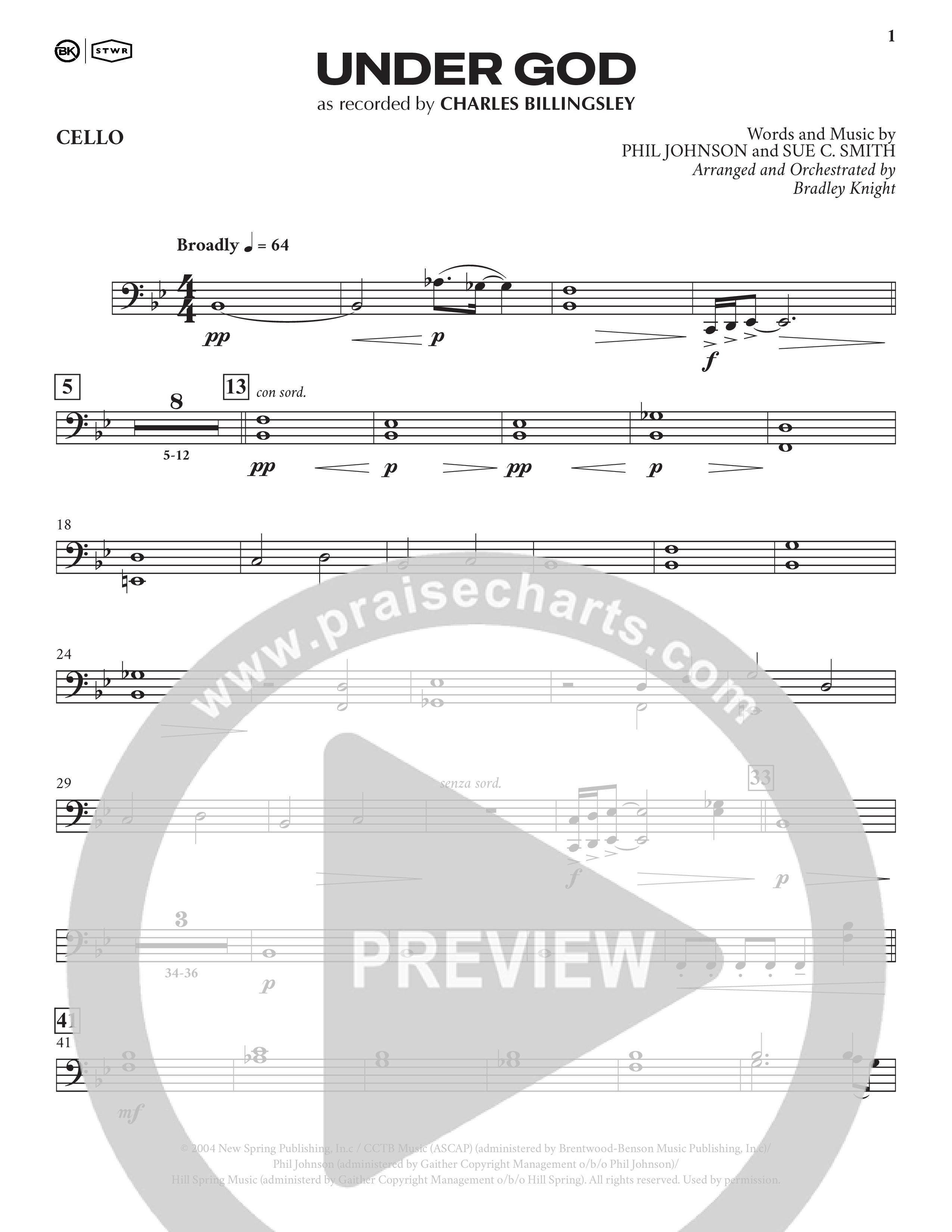 Under God (Choral Anthem SATB) Cello (Charles Billingsley / Arr. Bradley Knight)