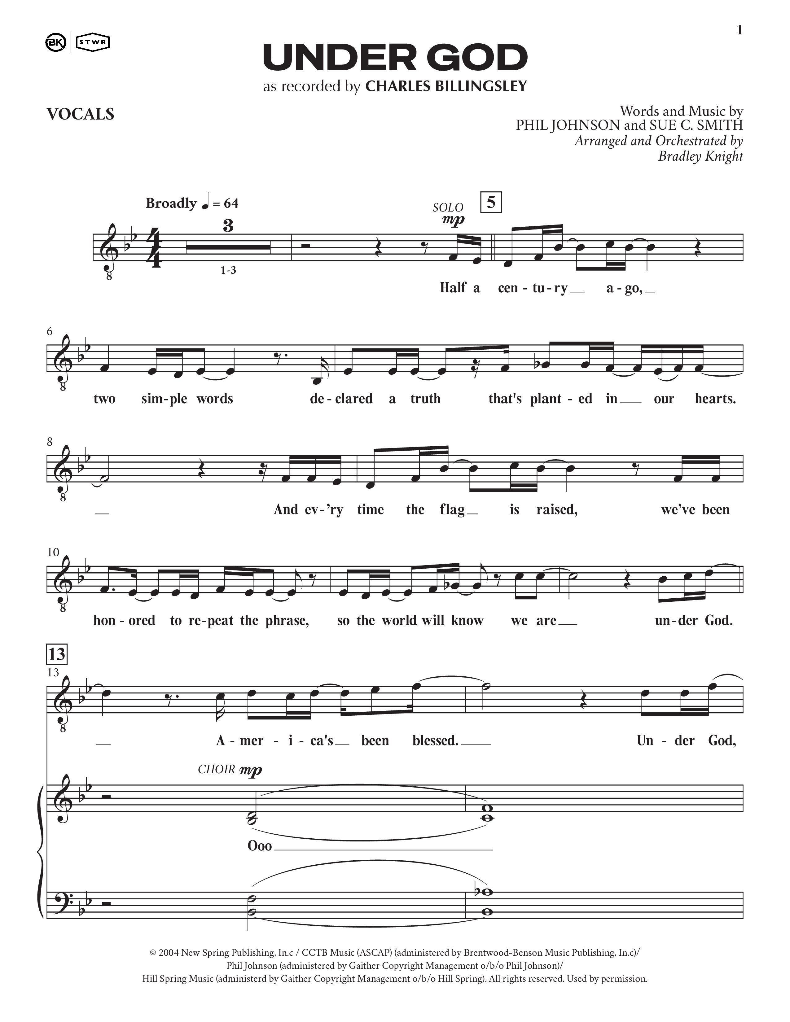 Under God (Choral Anthem SATB) Choir Sheet (Charles Billingsley / Arr. Bradley Knight)