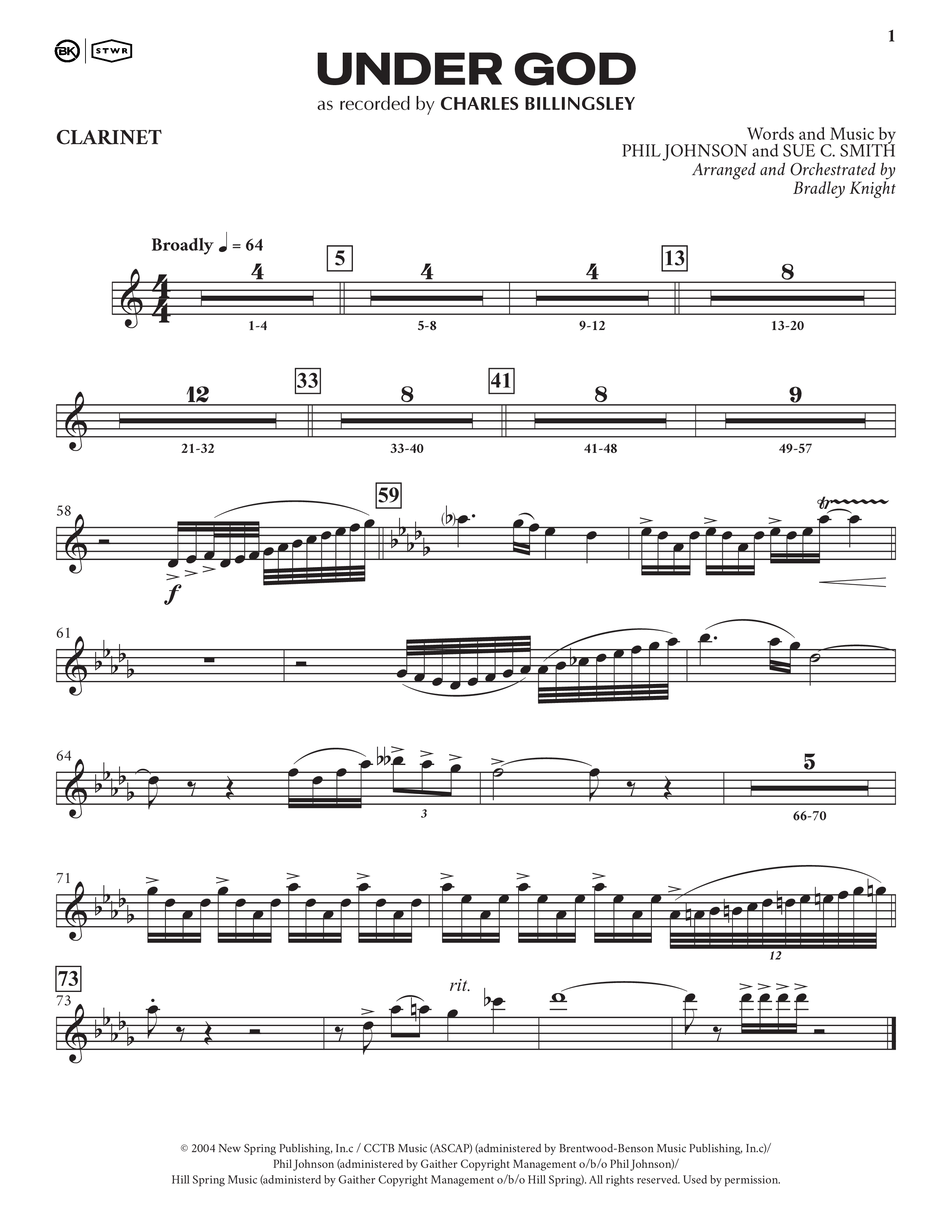 Under God (Choral Anthem SATB) Clarinet (Charles Billingsley / Arr. Bradley Knight)