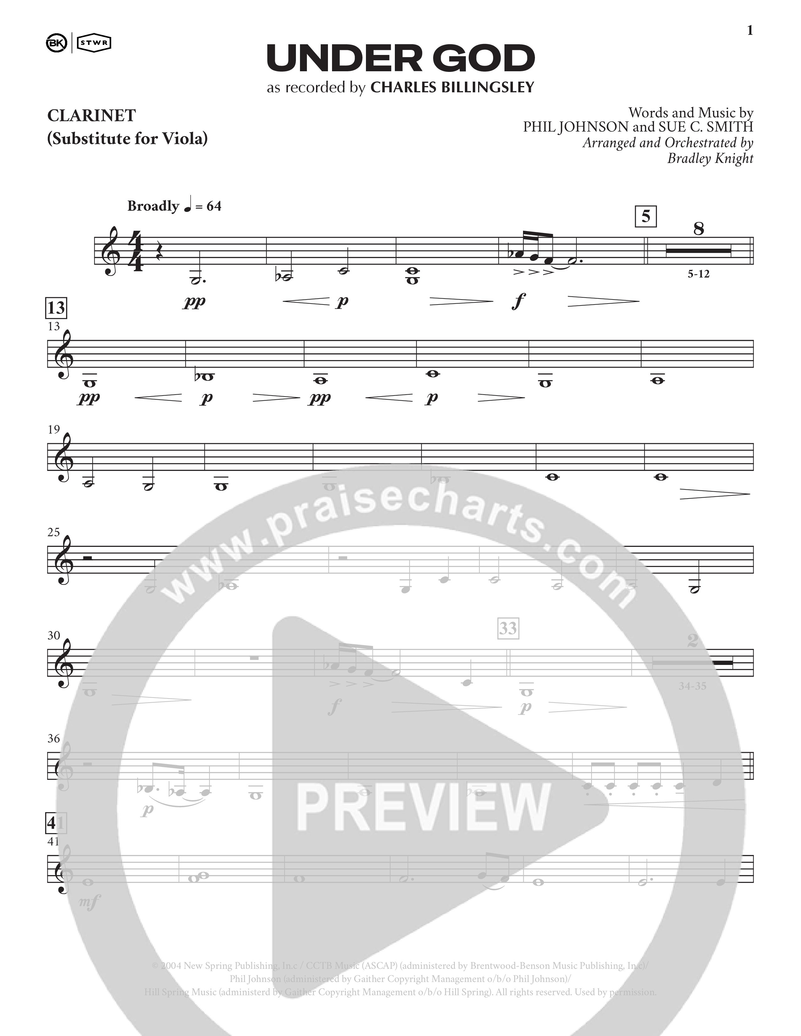 Under God (Choral Anthem SATB) Clarinet (Charles Billingsley / Arr. Bradley Knight)