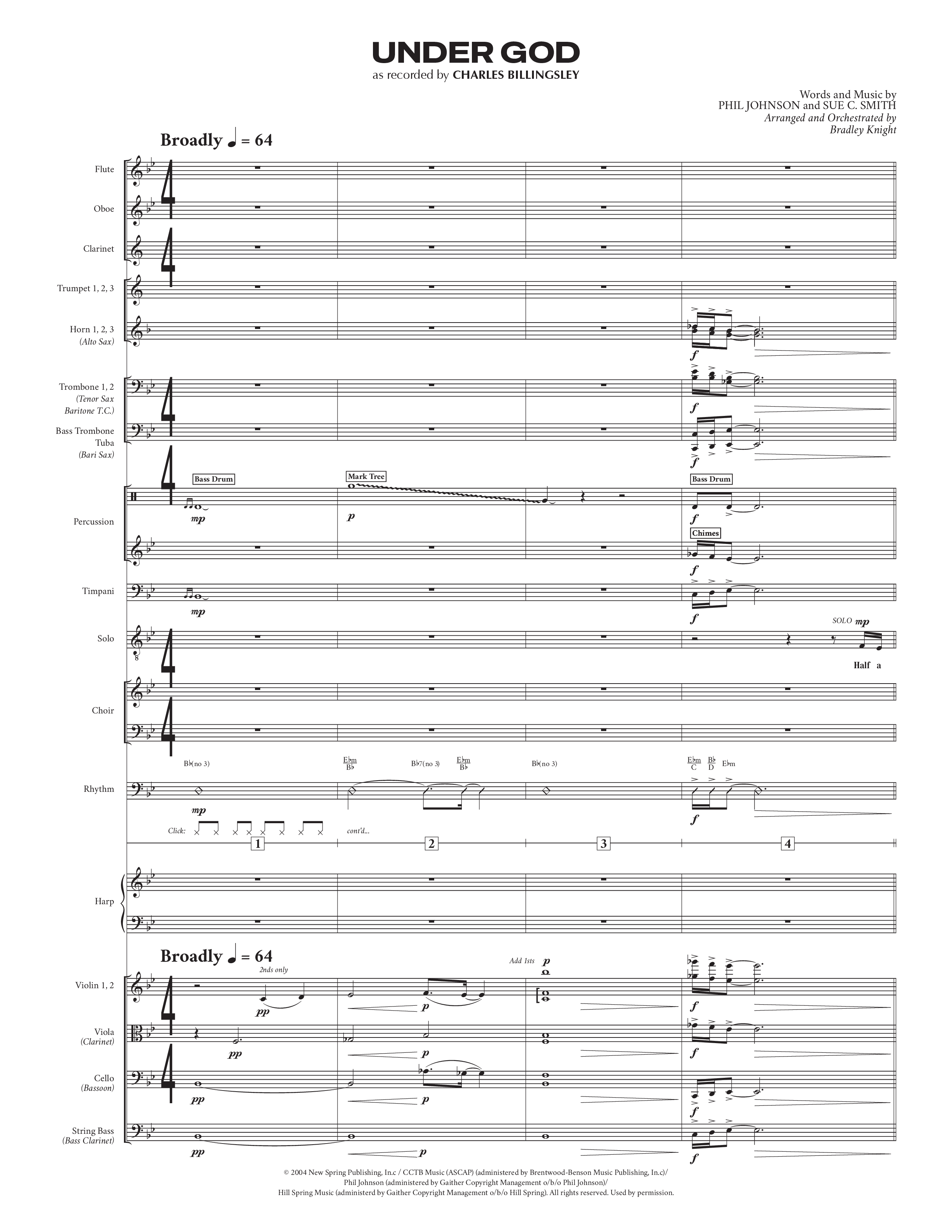 Under God (Choral Anthem SATB) Orchestration (Charles Billingsley / Arr. Bradley Knight)