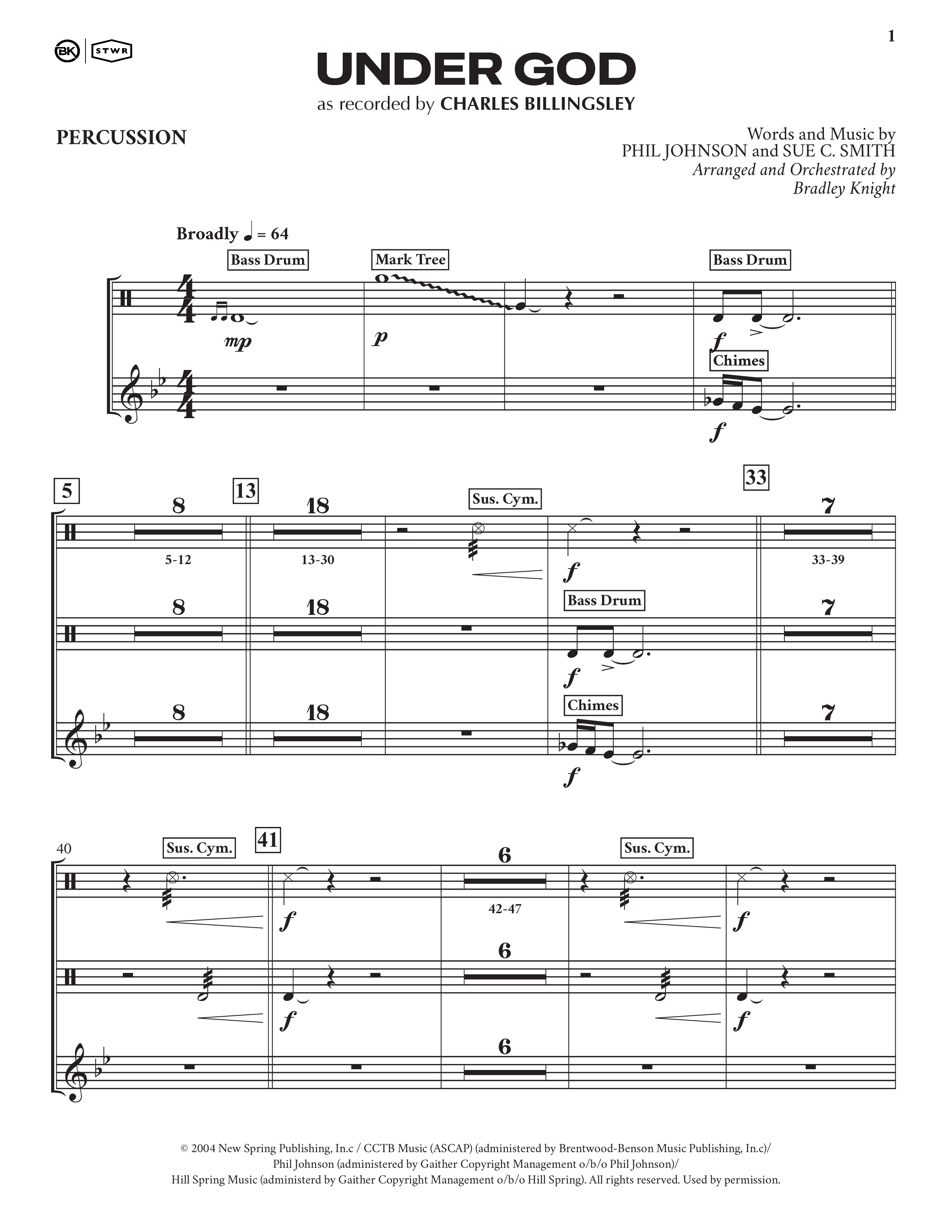 Under God (Choral Anthem SATB) Percussion (Charles Billingsley / Arr. Bradley Knight)